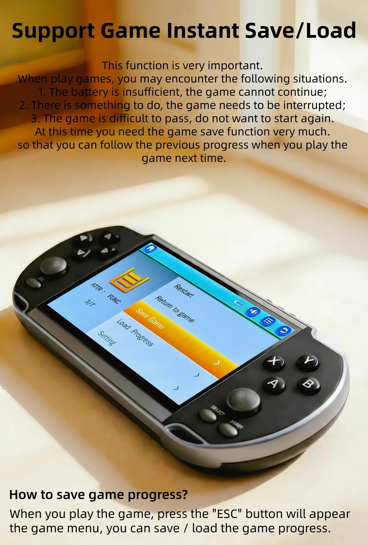 HLF Console de jeu vidéo multifonction de 12,9 cm intégrée 4000 jeux rétro portable Support d'arcade MAME Émulateur multiple jeux archivables MP3/4 E-Book hommes/enfants (Noir)