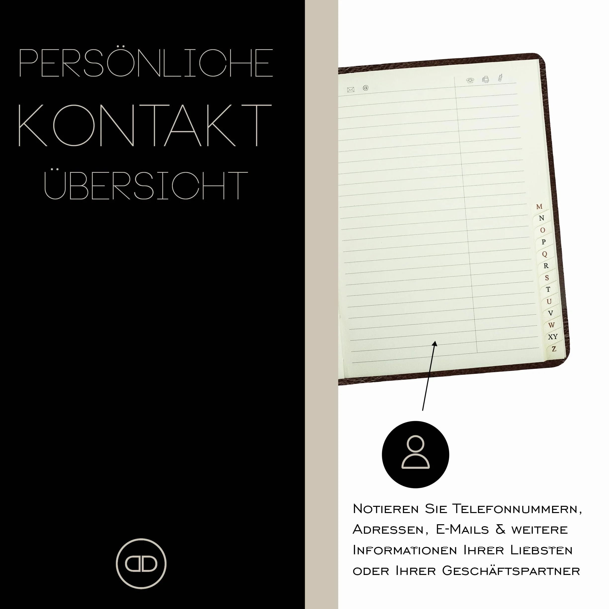 Carnet d'adresses personnalisable DIN A6 cuir Anilin vintage marron relié registre A-Z répertoire téléphonique alphabétique