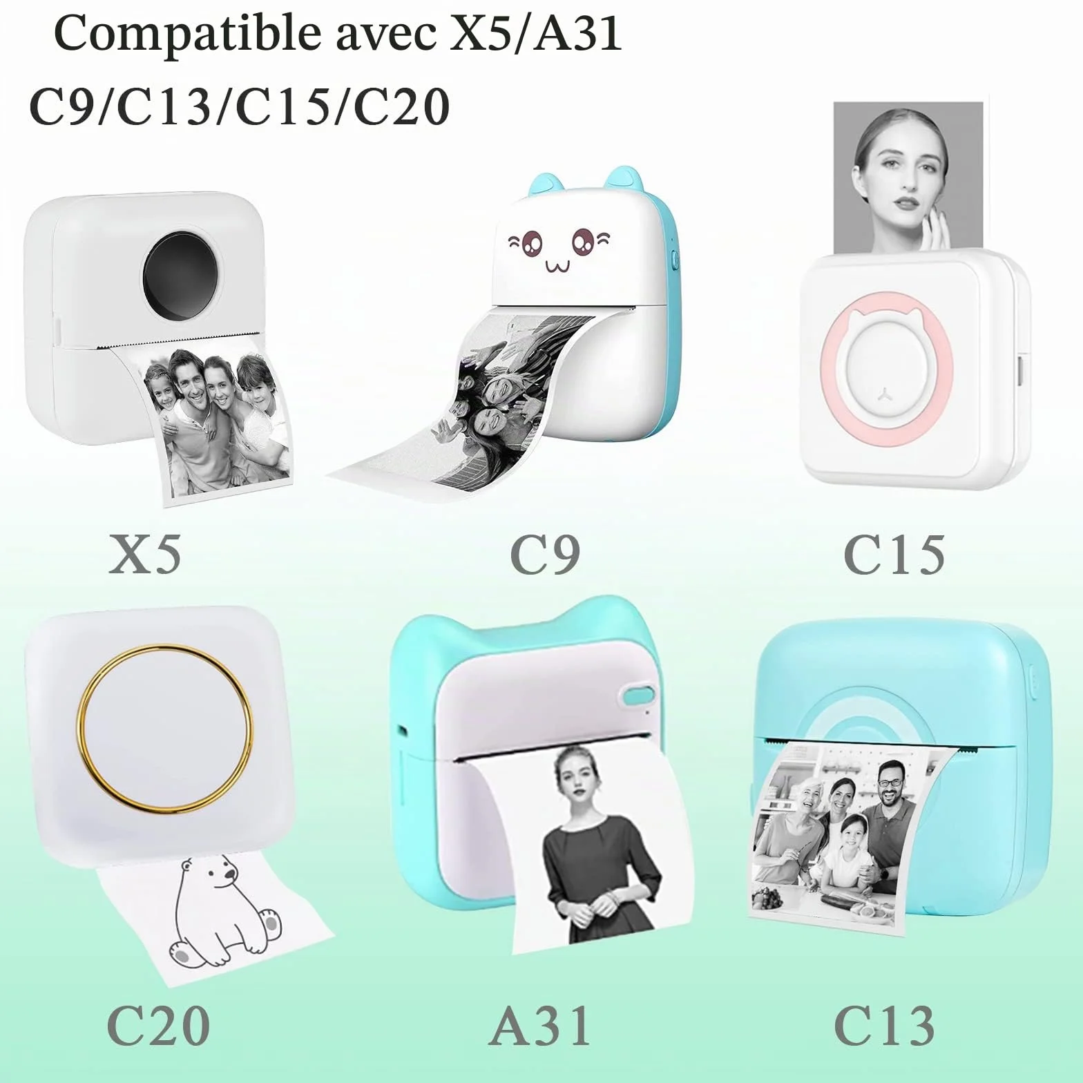 Papier Thermique 57x25mm Auto-adhésif Blanc pour Mini Imprimante, 10 Rouleaux