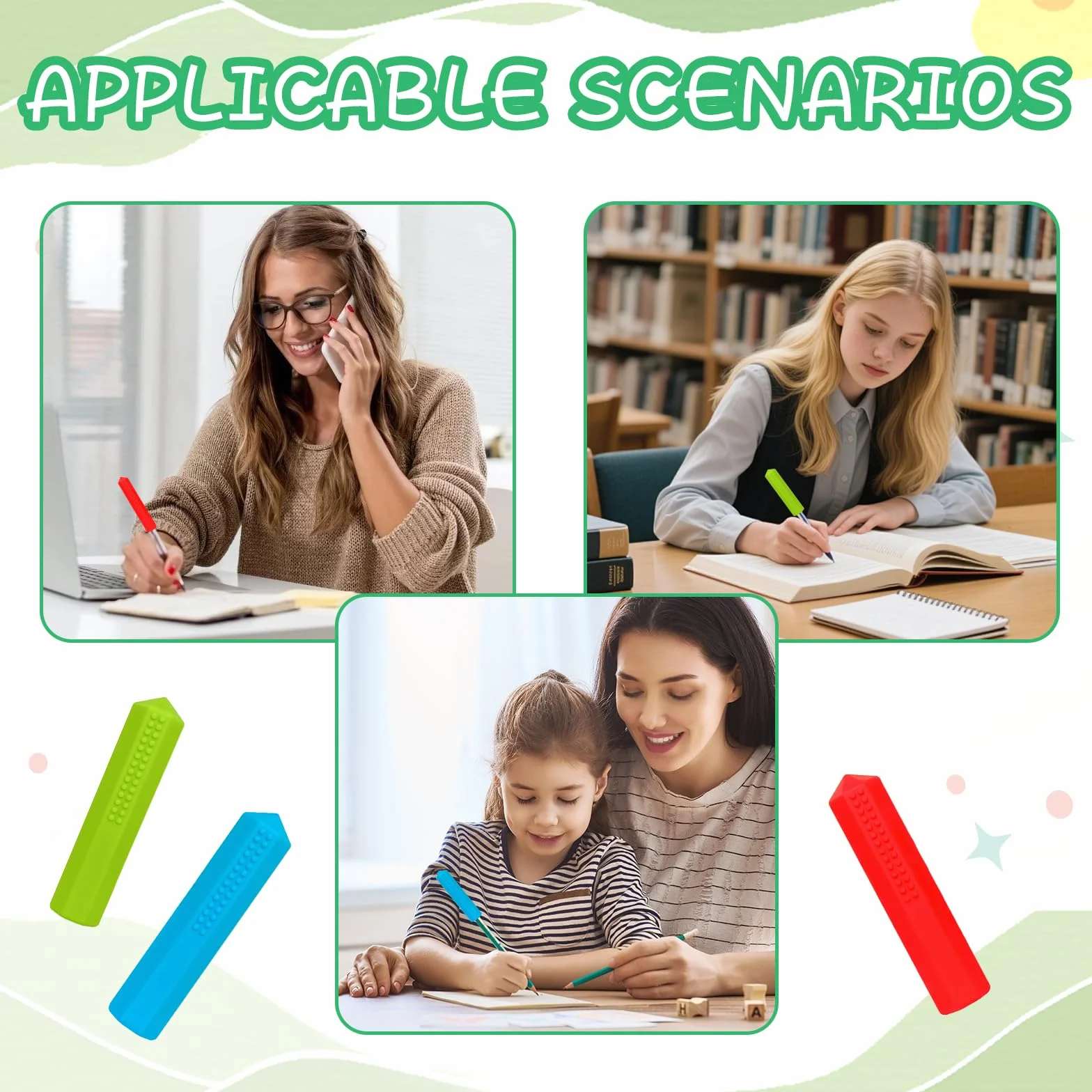 Embout de Crayon à Machouiller Sensoriel en Silicone pour Enfants Autisme TDAH - Lot de 3 Pièces