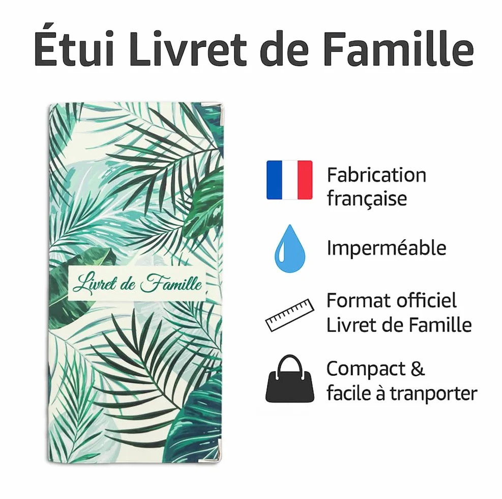 Étui Livret de Famille Protège-Livret Officiel en Gomme Expansée Format Mairie Tropical Vert