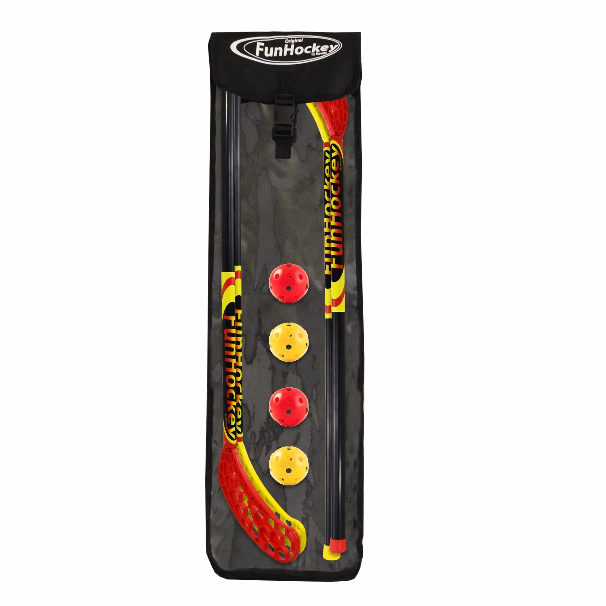 Bandito FunHockey Kit de raquettes avec balles pour enfants, floorball extérieur, rouge
