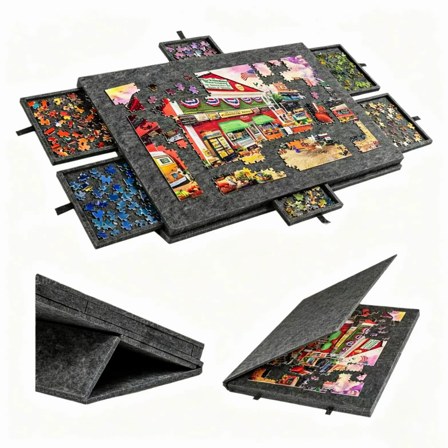 Plateau Puzzle,Planche pour Puzzle,Plateau De Puzzles Portable,Table De Puzzle Pliable en Feutre,avec Tiroirs De Tris,Rangement Facile,pour Puzzles Jusqu‘à 1000 PièCes,pour Adultes