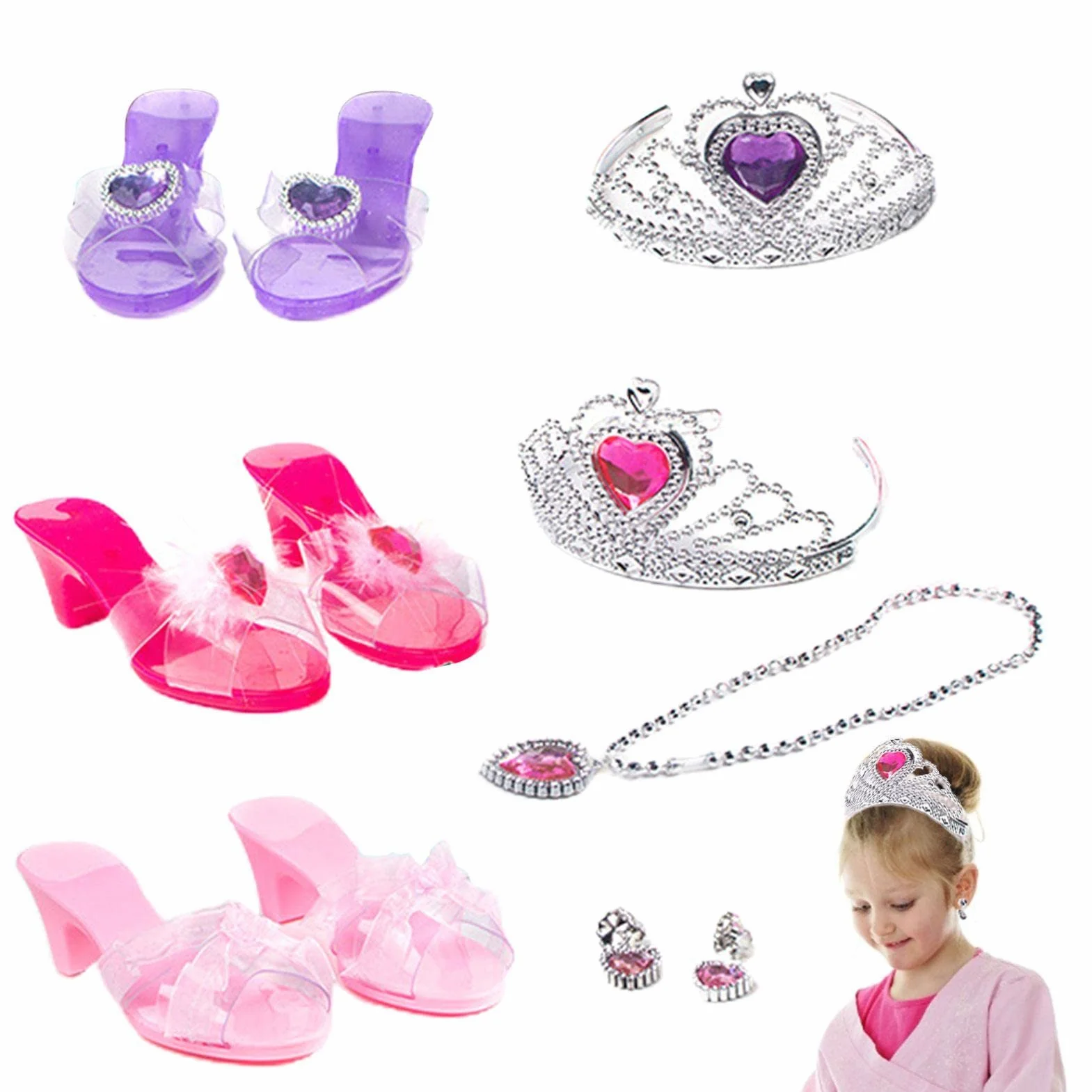 Princesse Chaussures Jeu Rôle Set avec Bijoux Fantaisie pour Filles 3-6 Ans