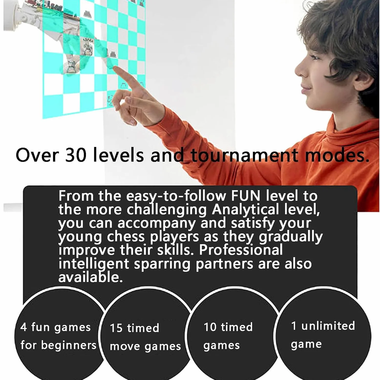 Jeu d'échecs électronique interactif avec Smart Display - 30 niveaux de difficulté pour deux joueurs et jeux familiaux, aucun réseau requis