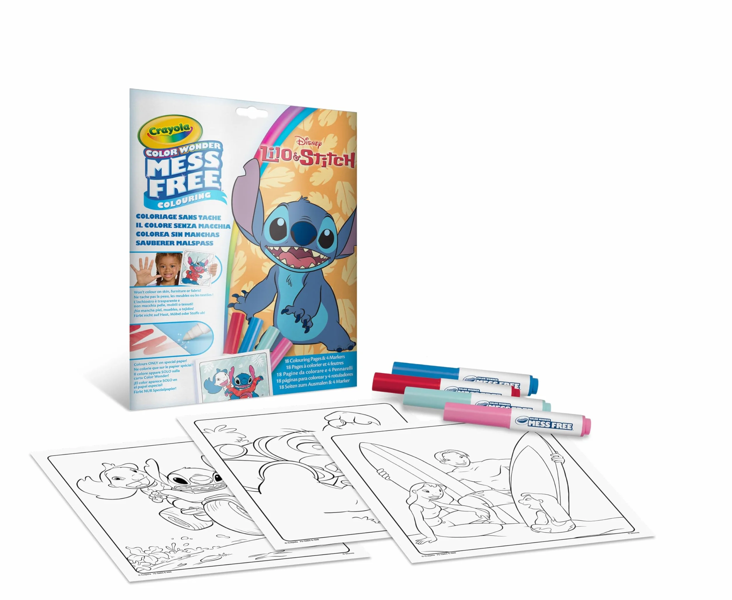 CRAYOLA Color Wonder Kit Coloriage 18 Pages 4 Feutres Anti-tache Lilo & Stitch Enfants 3-5 Ans