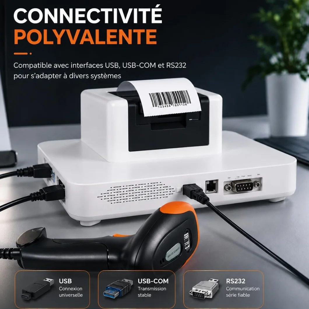 Lecteur Code Barre USB 1D 2D QR, Scanner IP54 Antichoc Compatible Windows Mac Linux