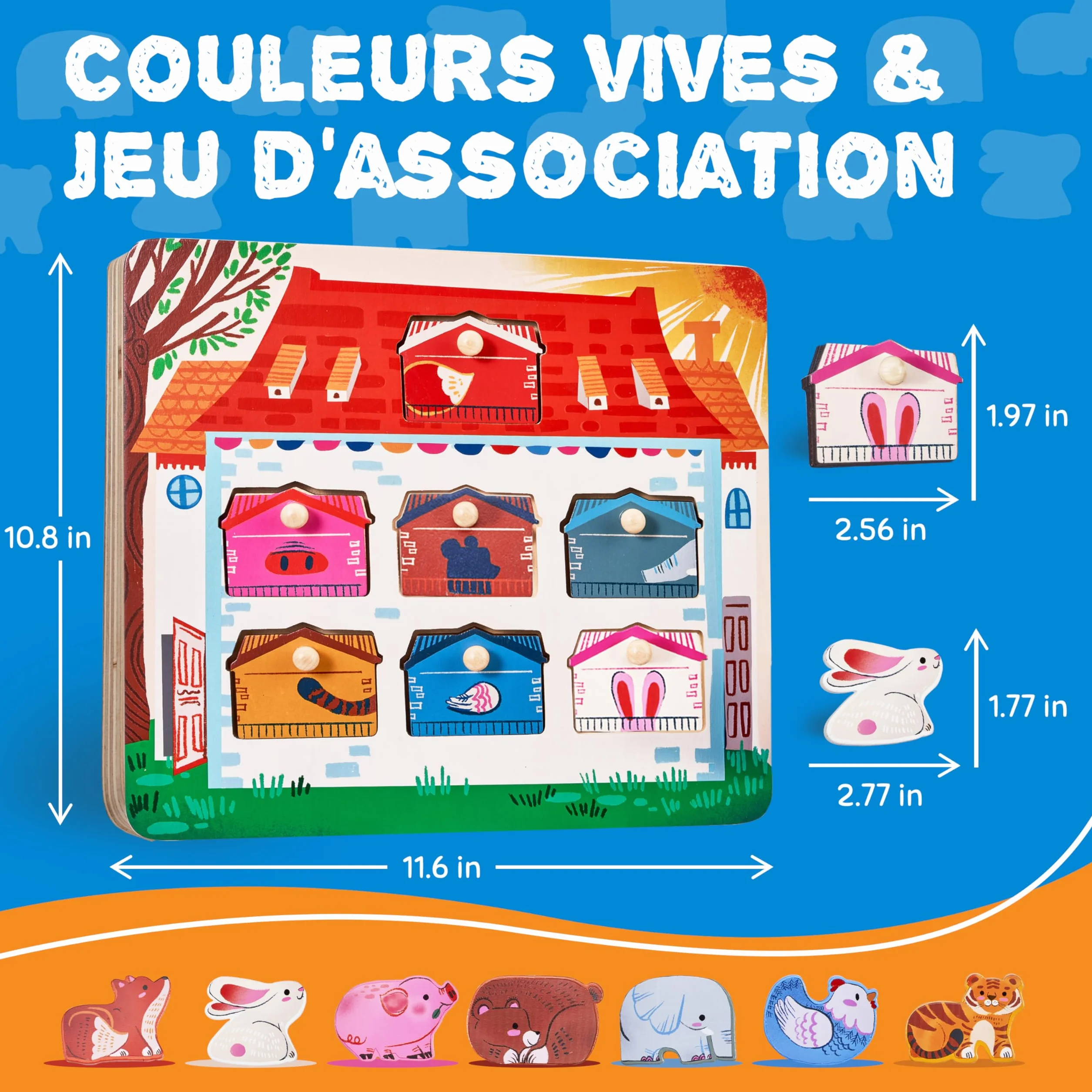 JoyCat Puzzle Bois Enfant 1 An Montessori Jouet Éducatif Animaux 7 Pièces Cadeau Anniversaire