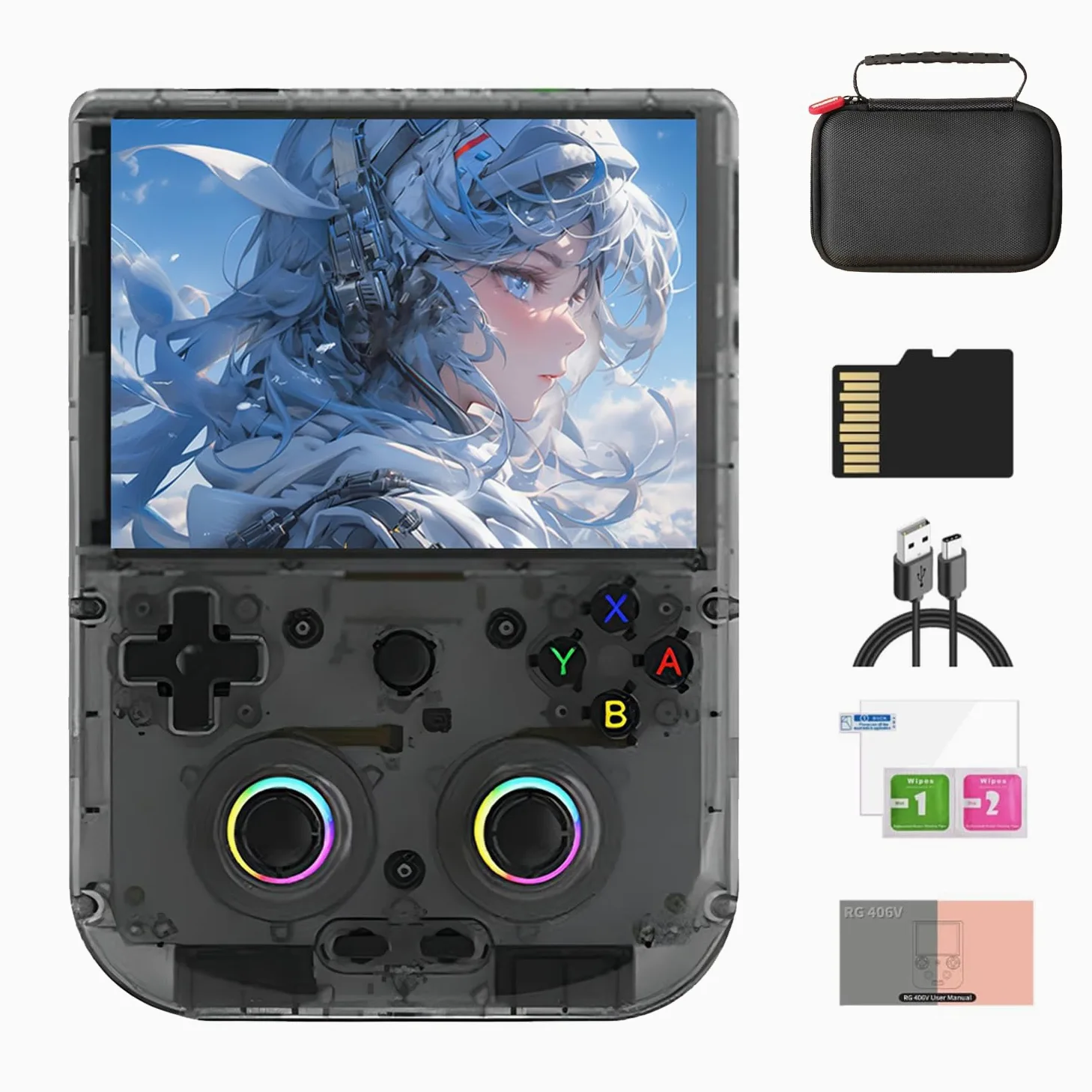 JOYARCH RG406V Console de jeu portable, carte TF 256G, plus de 9000 jeux, écran tactile IPS de 5,48 pouces, Android 13, Unisoc T820, émulateur rétro, batterie 5500 mAh, noir
