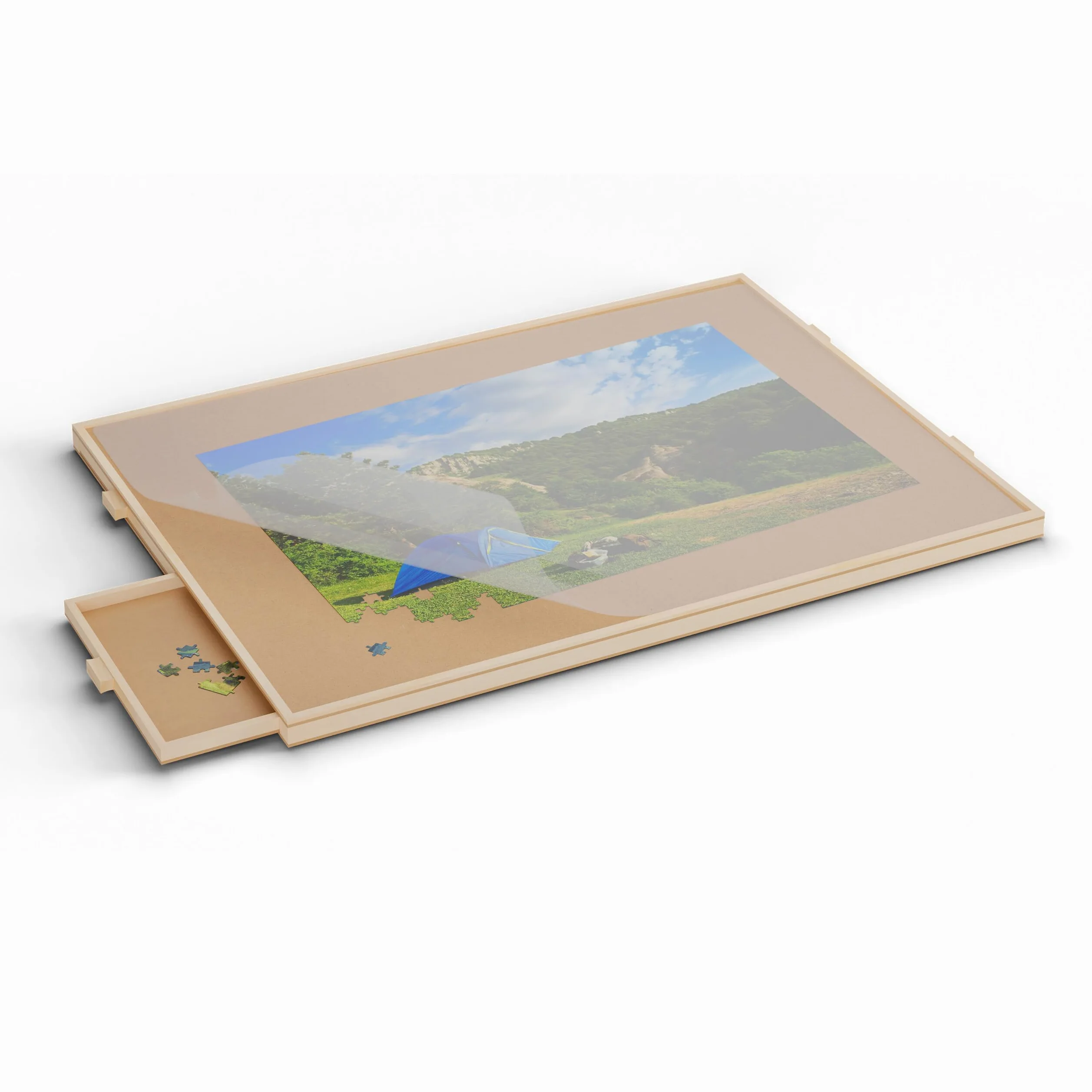 Relaxdays Plateau pour Puzzle allant jusqu'à 1000 pièces, 4 tiroirs Pratiques, Bois de pin, Nature