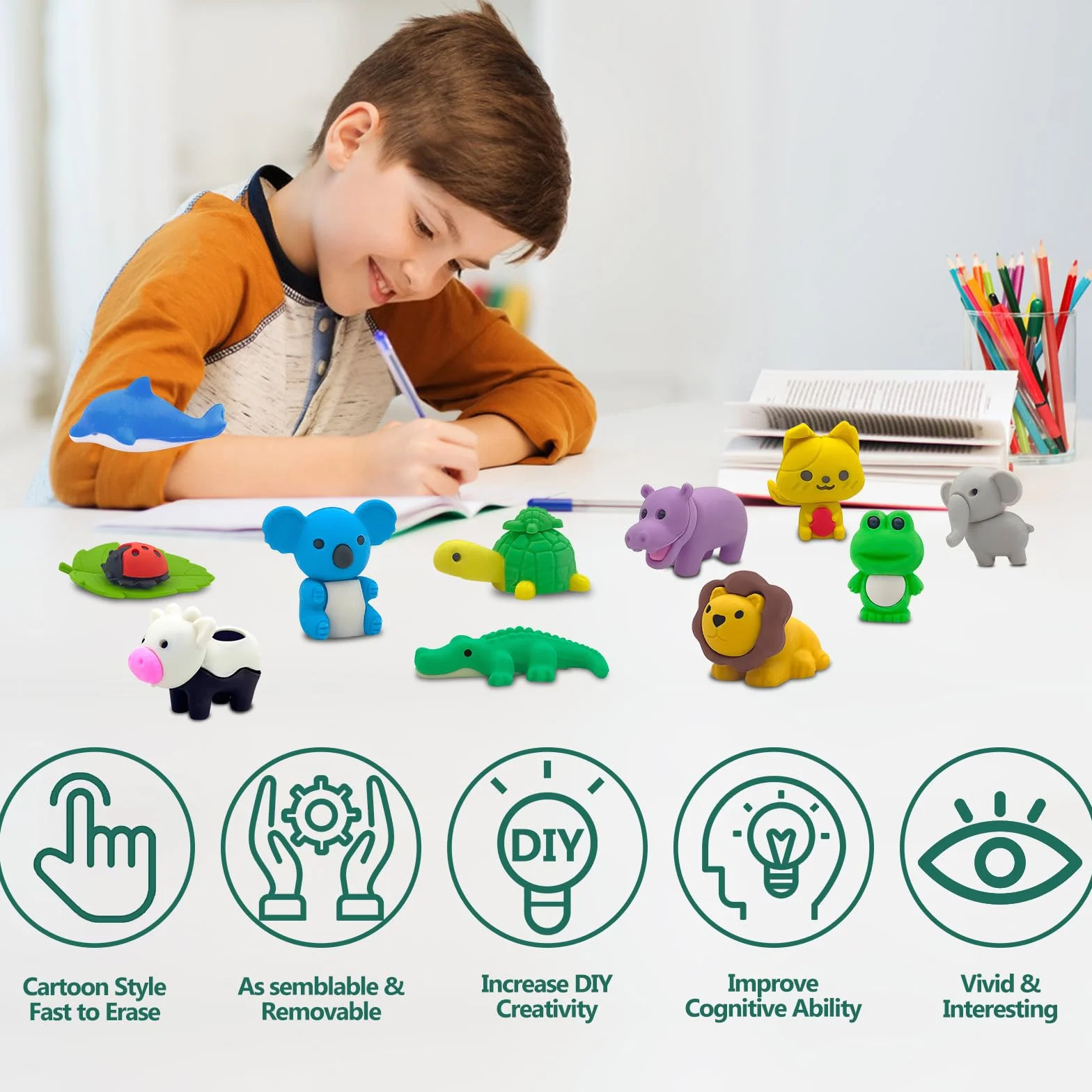 Gommes Animaux Fantaisie Caoutchouc 36PCS pour Enfants Kawaii Cadeaux Anniversaire École