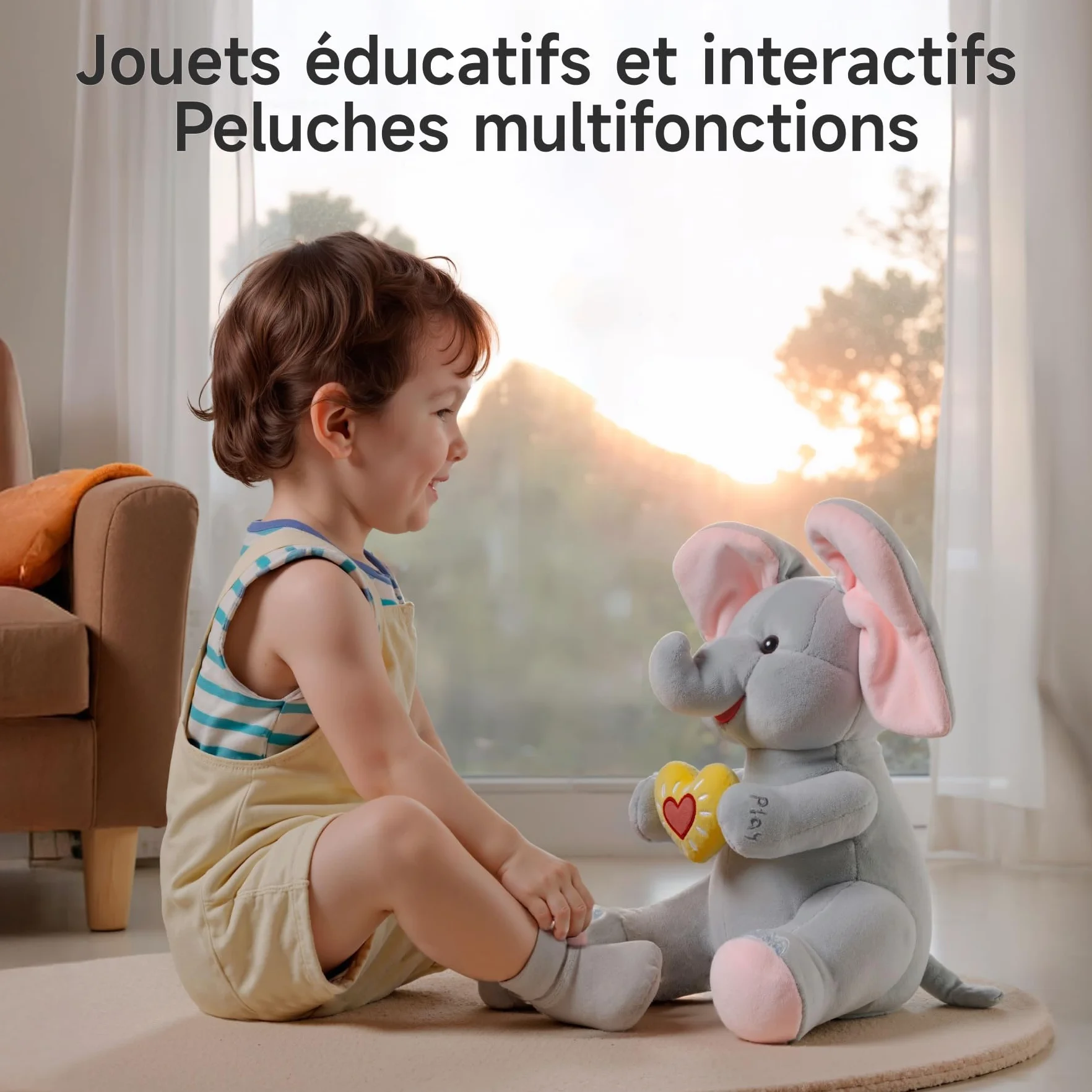 Flappy L'Éléphant Peluche Éléphant Animé Interactif Qui Chante Jouet Électrique Doudou Musical pour Bébé