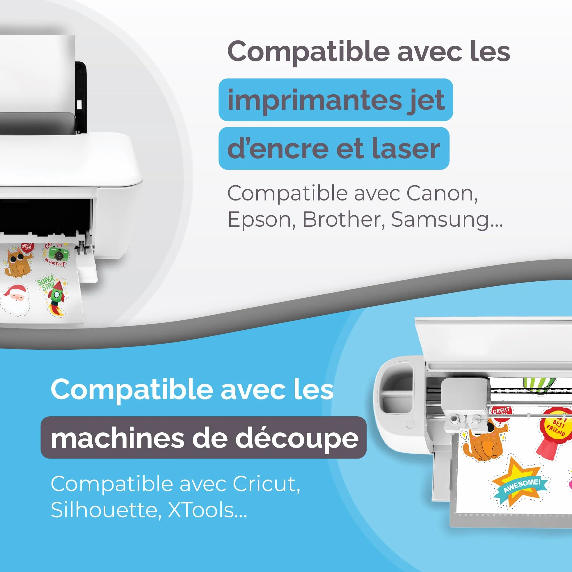 Lot de 32 feuilles d'autocollants en vinyle imprimables A4 - Film autocollant à imprimer, couleurs vives