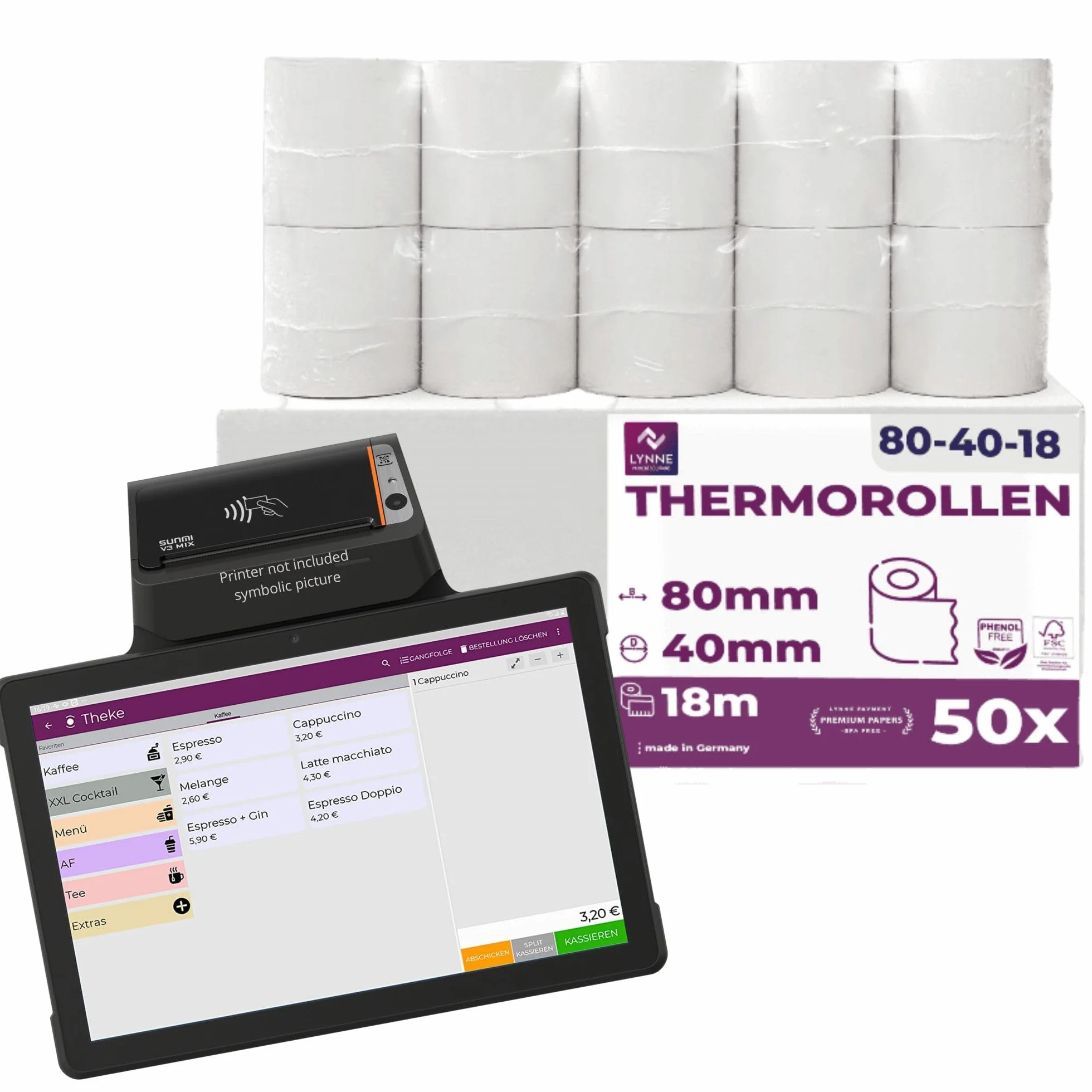 Rouleau Thermique 80x40x12 Bobine 80x40 pour Imprimante Thermique 80mm x 18m x 12mm Sans BPA 50x