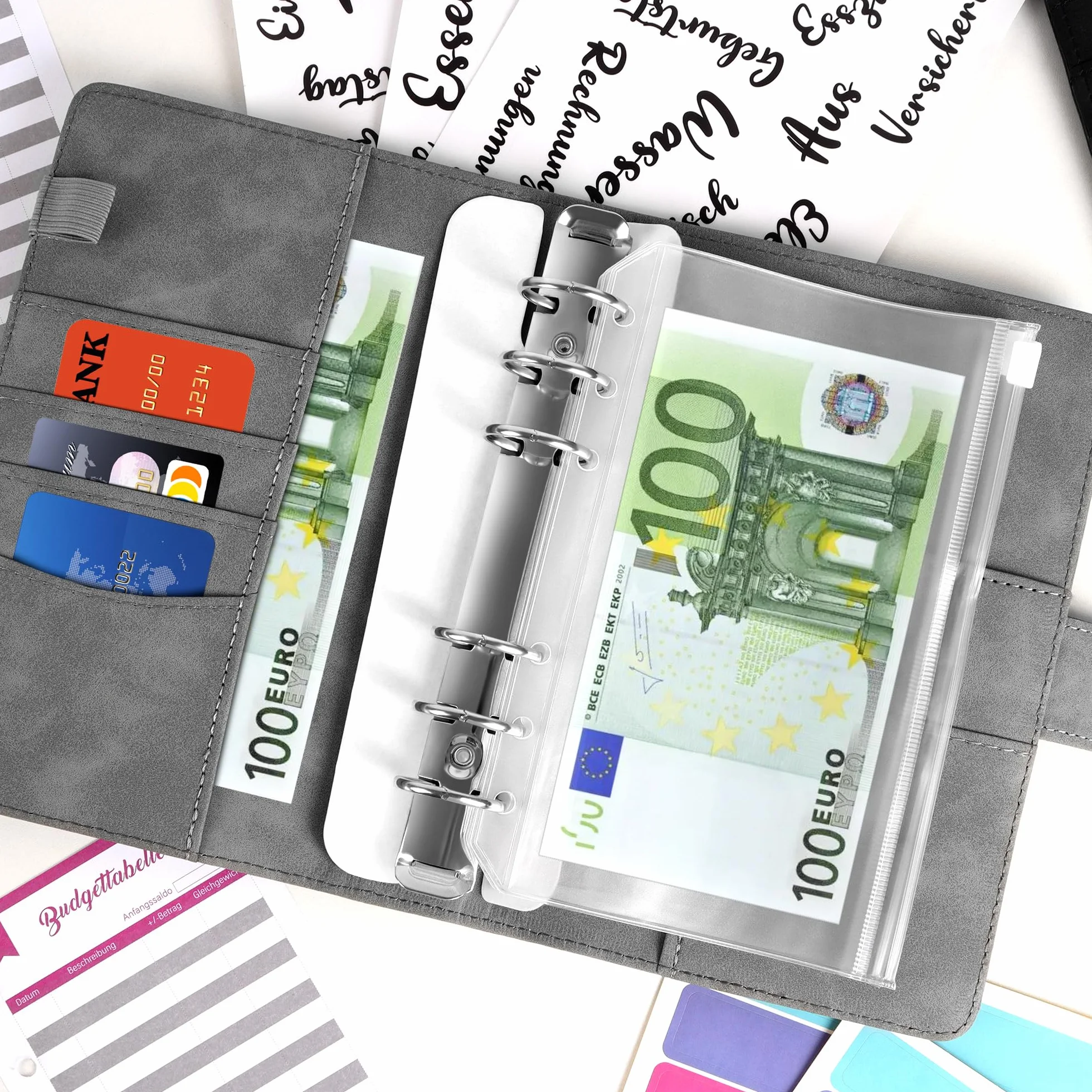Planificateur Budget en Cuir A6 avec 10 Enveloppes et 24 Feuilles, Carnet Budget pour Maison, Bureau