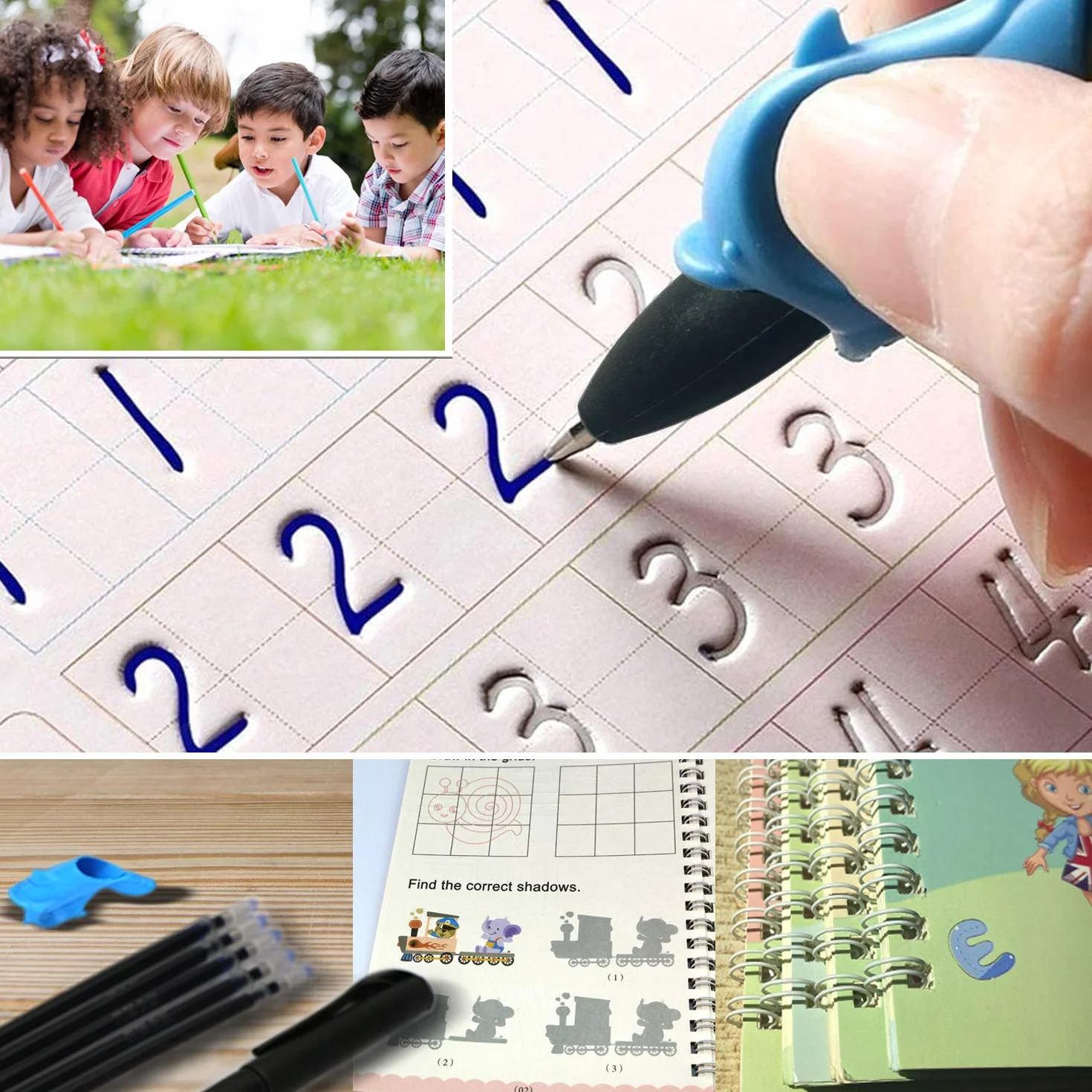 Cahier de calligraphie réutilisable 4 pièces pour enfants, pratique d'écriture magique