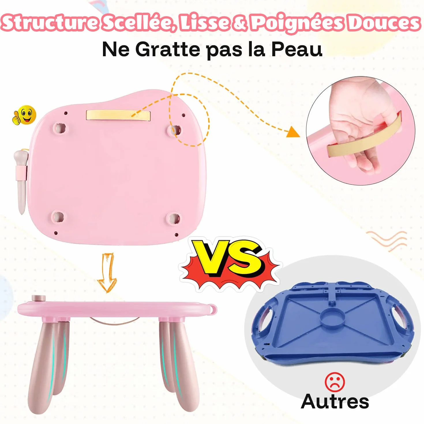 Smasiagon Ardoise Magique avec Pieds, Tableau de Dessin Magnétique Effaçable pour Enfants 1-3 Ans (Rose Clair)