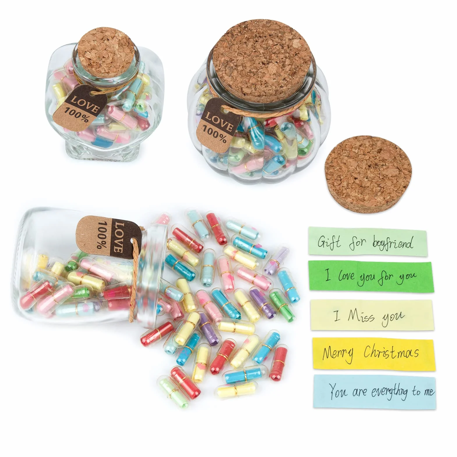 Lot de 60 lettres en forme de capsule avec message dans une bouteille, cadeaux pour anniversaire, Noël