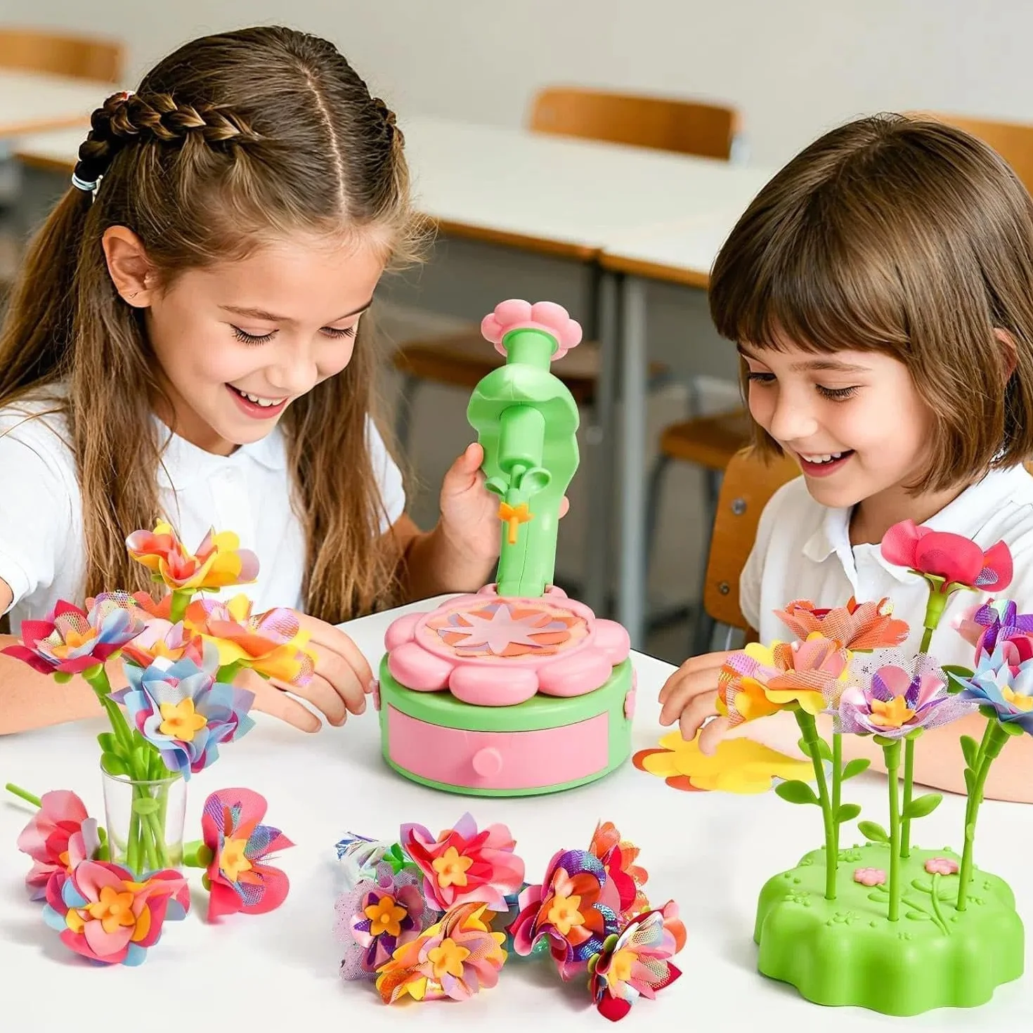 Kit Création Bouquet de Fleurs DIY pour Fille 6 Ans+ avec Machine à Fleurs, Jouet Créatif Cadeau Anniversaire