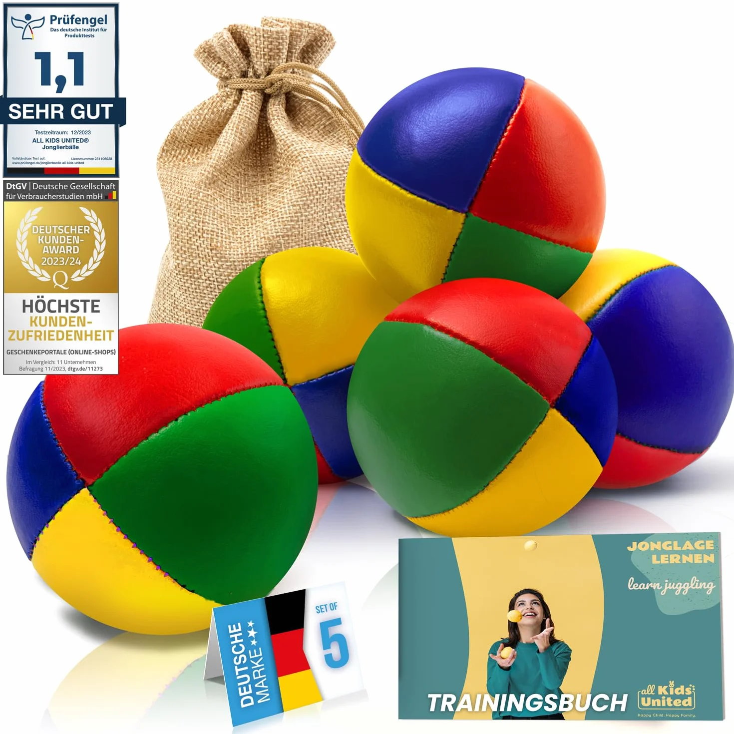 Set de 5 balles de jonglage professionnelles en sac jute pour débutants et avancés