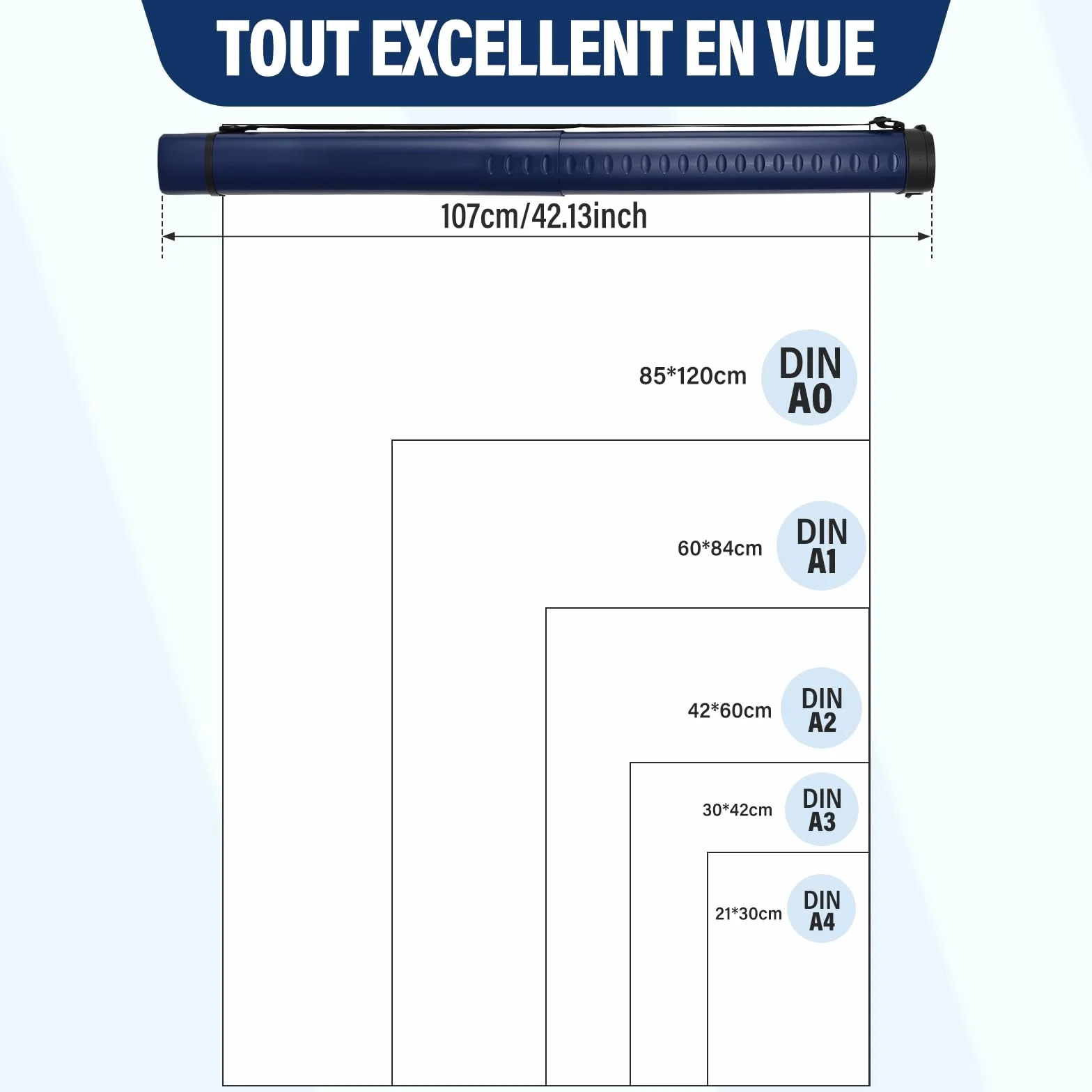 DEWEL Rouleau de Transport télescopique A0, 62-107 cm, pour Posters et Tableaux, Bleu foncé