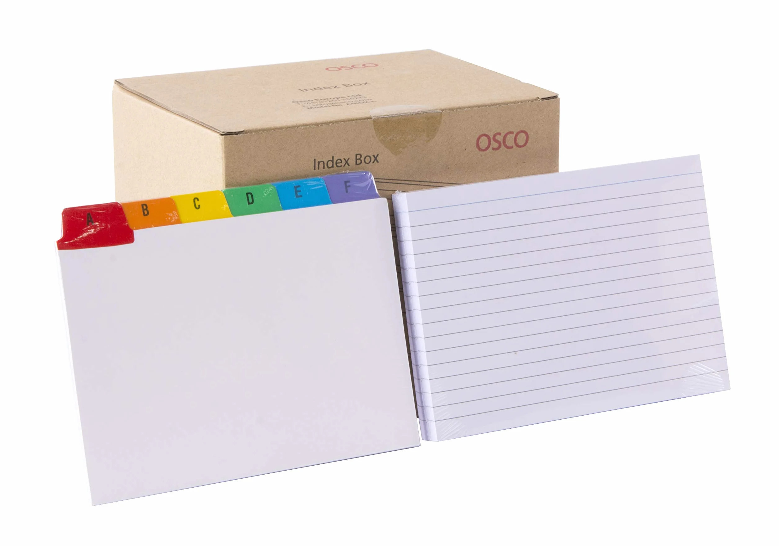 OSCO Boîte d'index en plastique blanc brillant A-Z 100 feuilles lignées 15,2 x 10,2 cm Cartes flash de révision