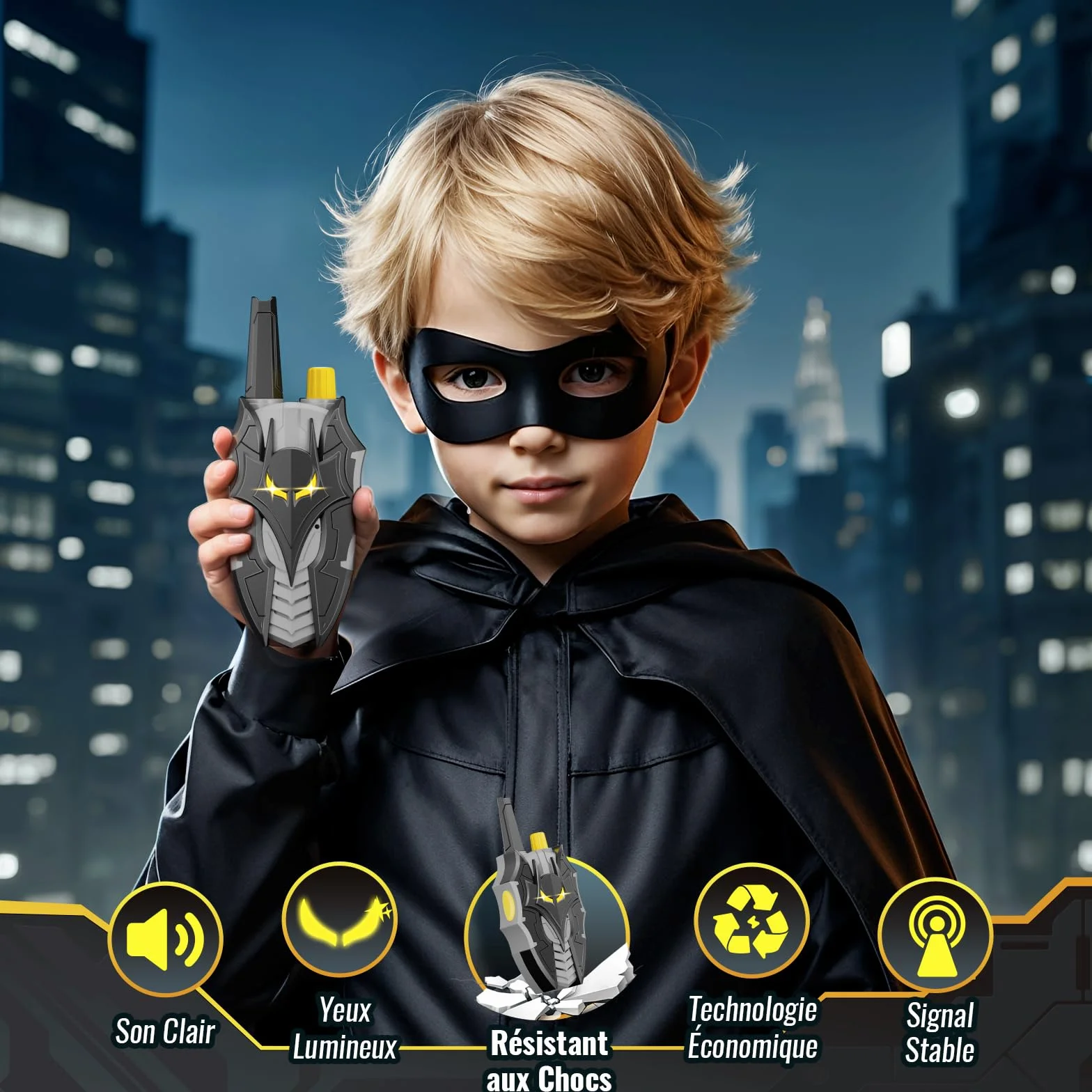 Talkie Walkie Enfant avec Yeux Lumineux, Design Bat Vaisseau Spatial & Fléchette Ailée, Jouet Garçon 3-12 Ans Jeux Extérieur