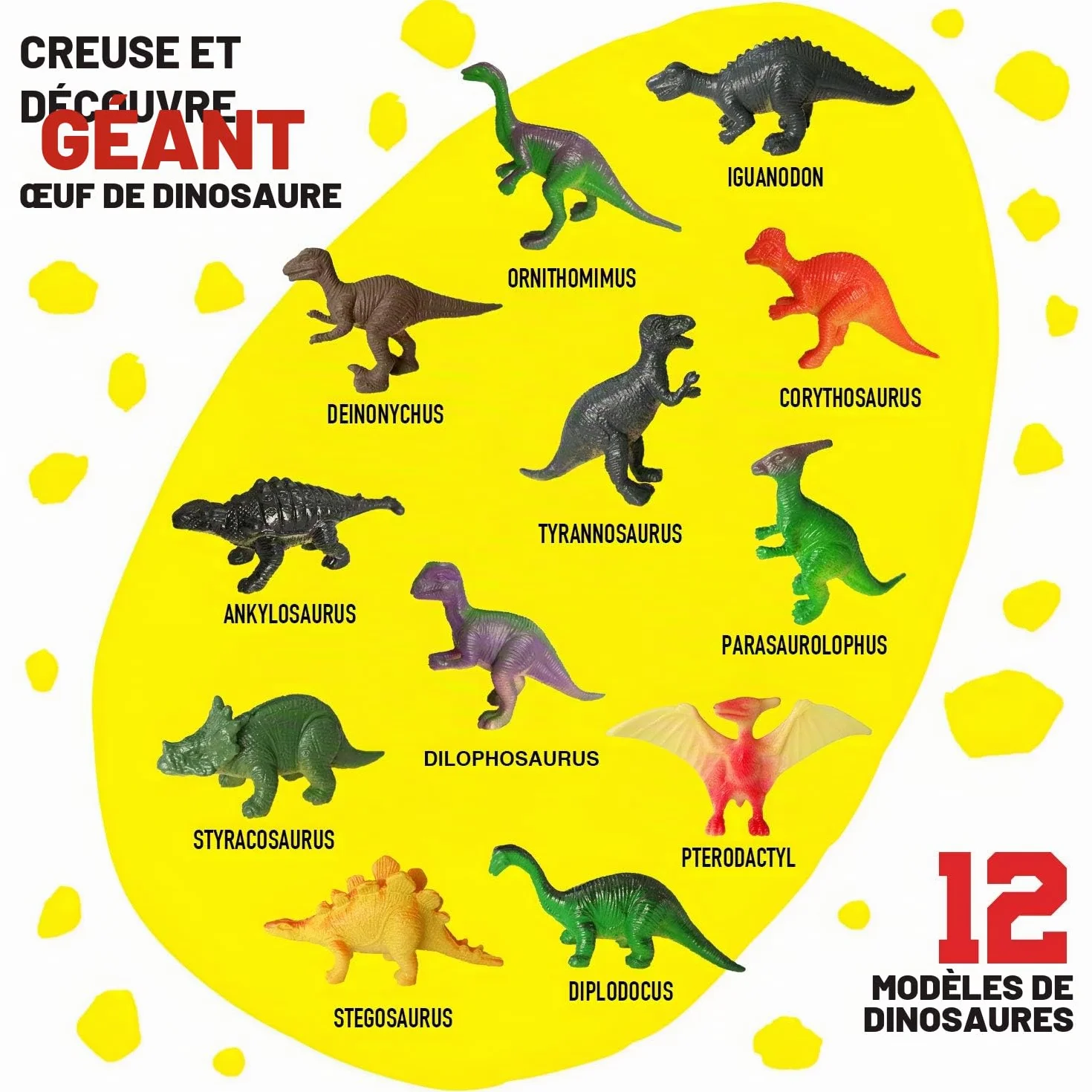 Dr.Daz Dino Egg Grand Oeufs de Dinosaure Kit de Fouille Découvrez 12 Dinosaures Jouet Archéologie Fête Pâques Garçon Fille 6 Ans