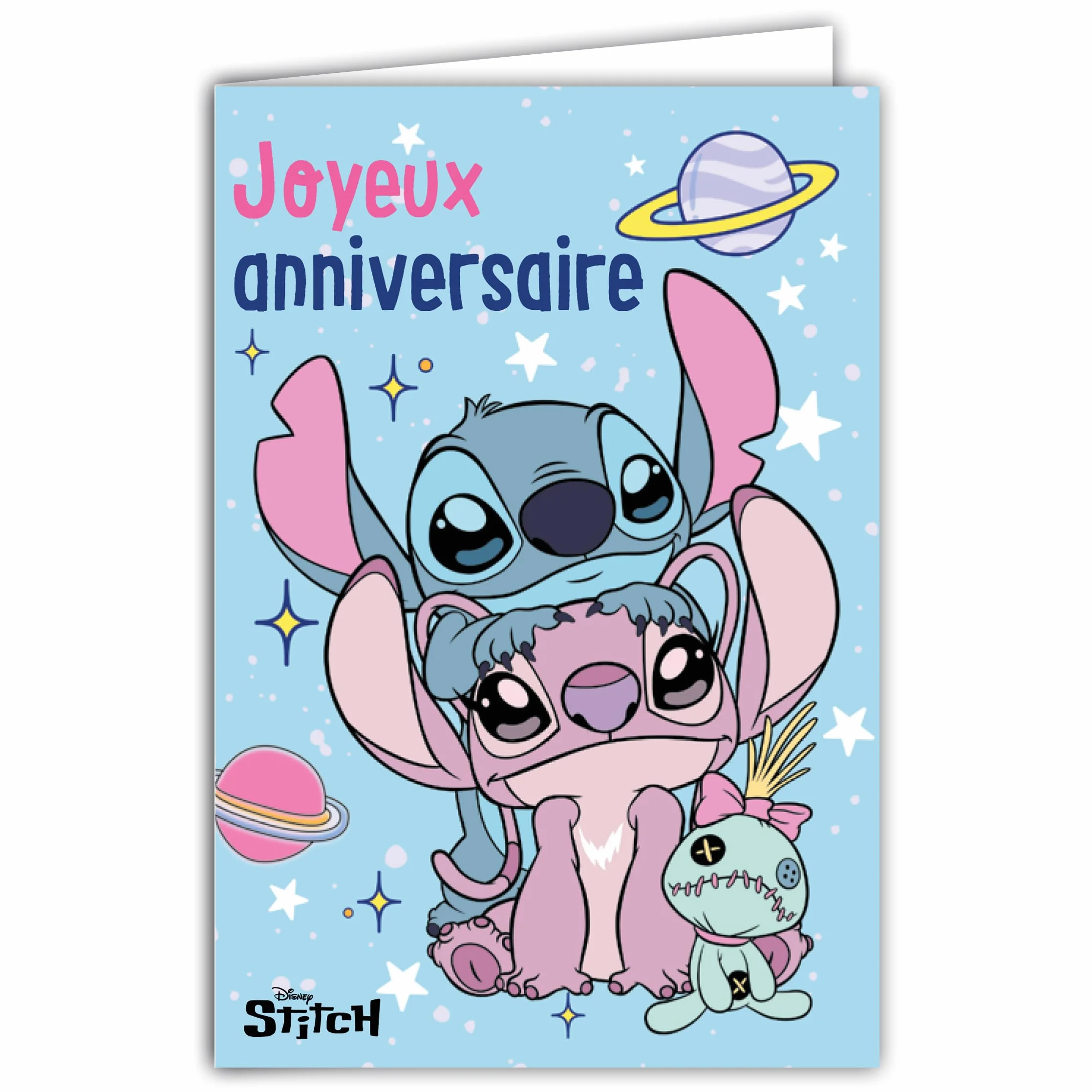 Disney Licence Officielle Carte ANNIVERSAIRE Stitch Rose Angel 12x17,5cm