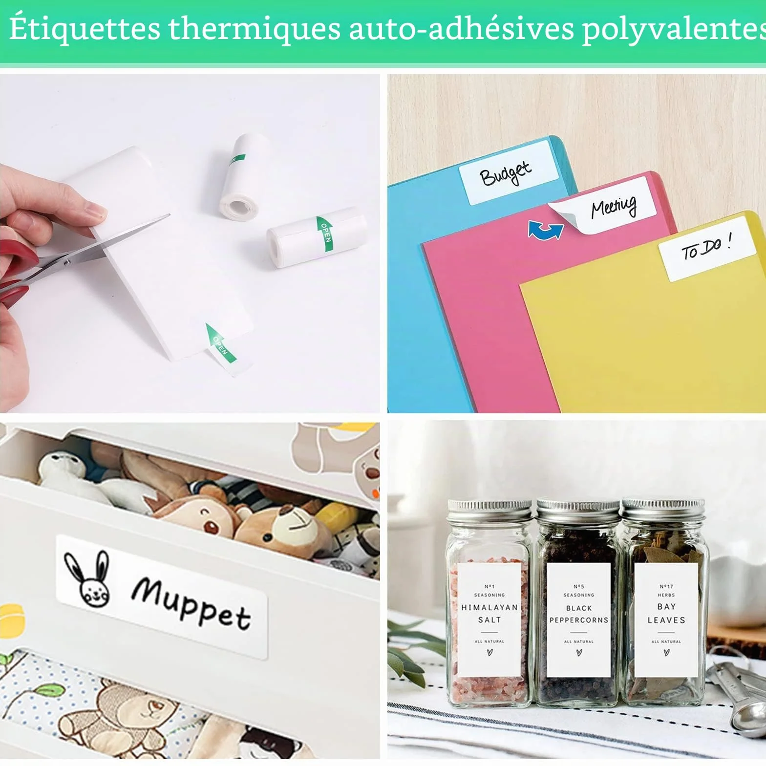 Papier Thermique 57x25mm Auto-adhésif Blanc pour Mini Imprimante, 10 Rouleaux