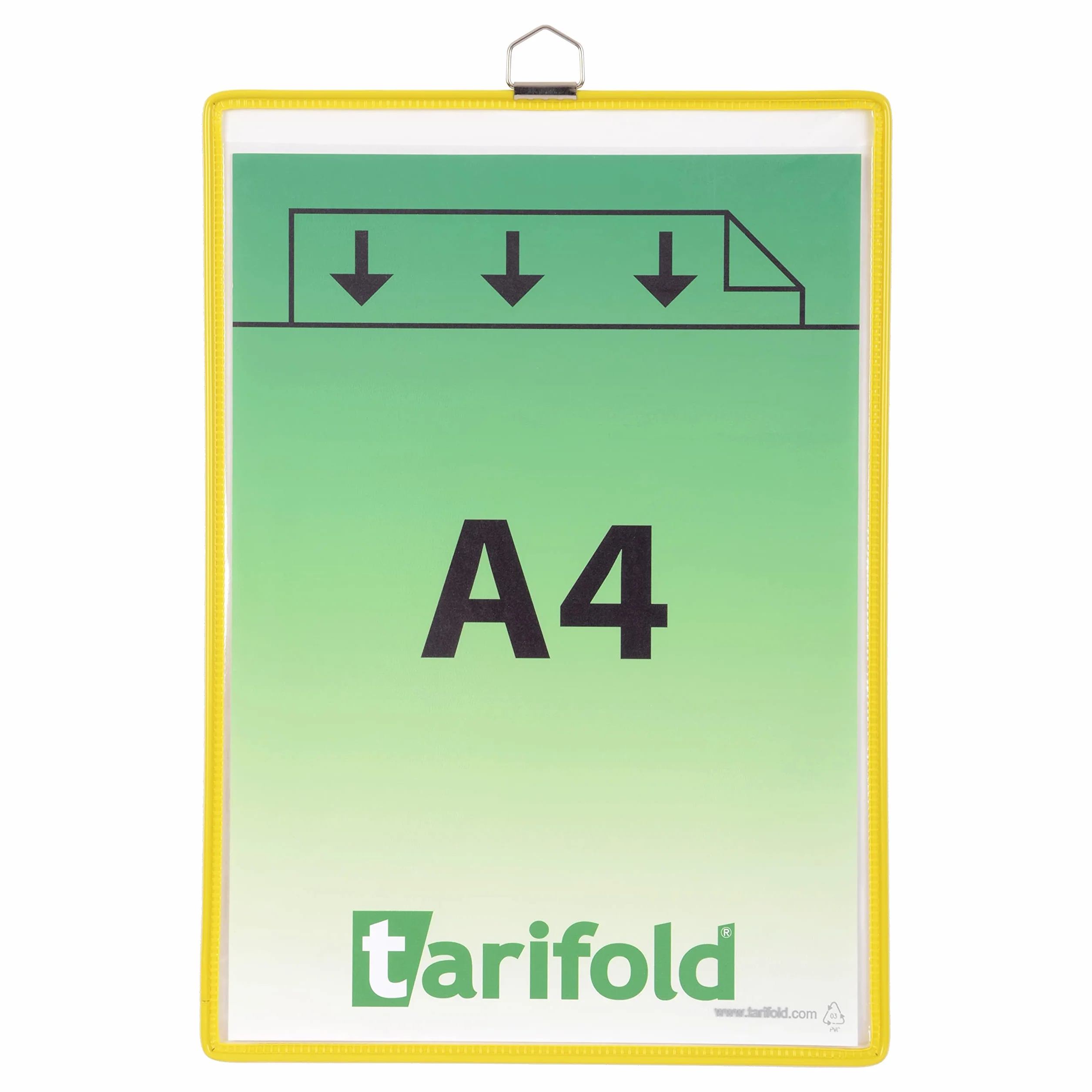 Tarifold 154504 Pochettes d'affichage A4 à suspendre Anse Métallique Cadre Résistant Fil Acier Jaune Lot 5