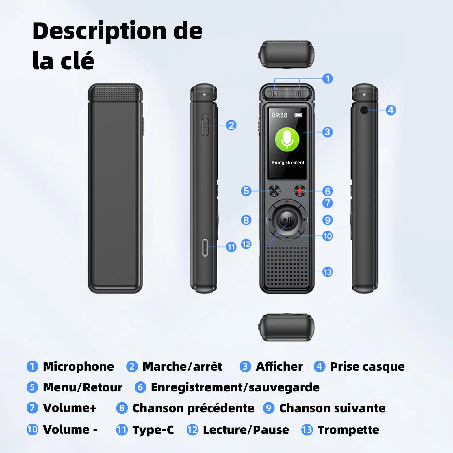 Micro Espion Enregistreur Vocal, Mini Dictaphone USB, Appareil d'Écoute Espion
