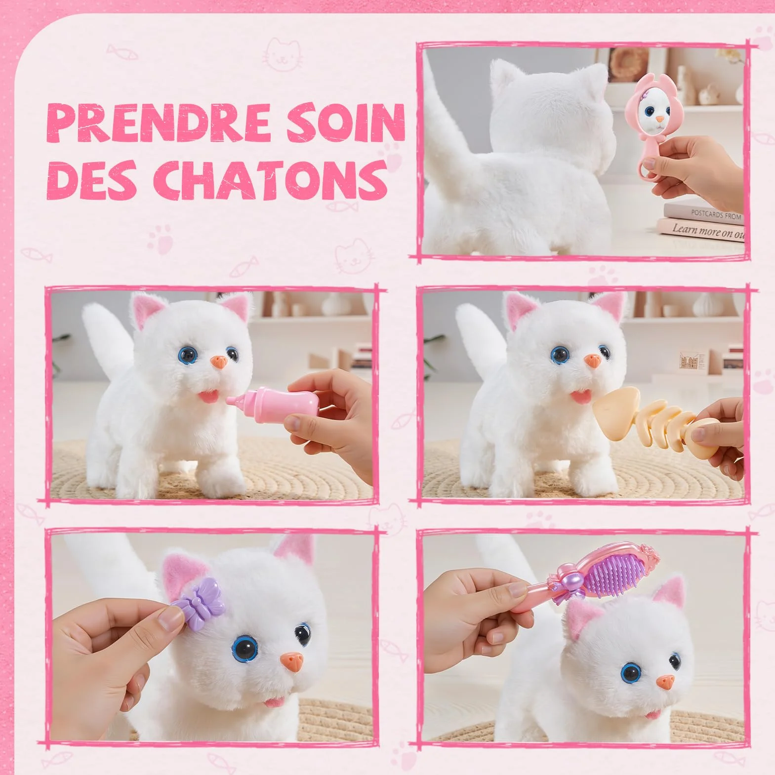 Jouet Chat Interactif pour Filles, Chat Robot avec Marche, Chat en Peluche Interactive 4 5 6 Ans
