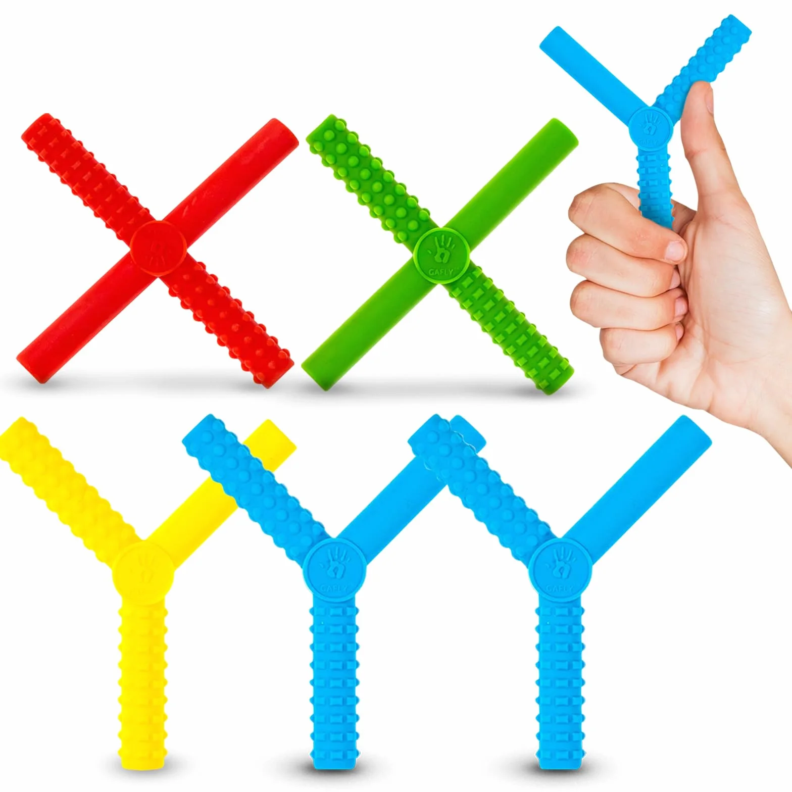 Gafly Chewy Sensoriels Tubes à Mâcher Moteurs Oraux Silicone Pack de 5 Rouge Bleu Jaune Vert