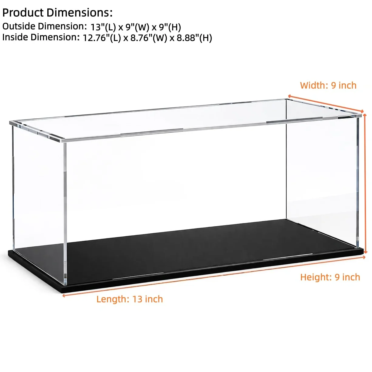 Vitrine en acrylique transparent avec base noire, à assembler et à assembler - Vitrine de luxe pour figurines d'action, objets de collection, organisation de la maison (33 x 22,9 x 22,9 cm)