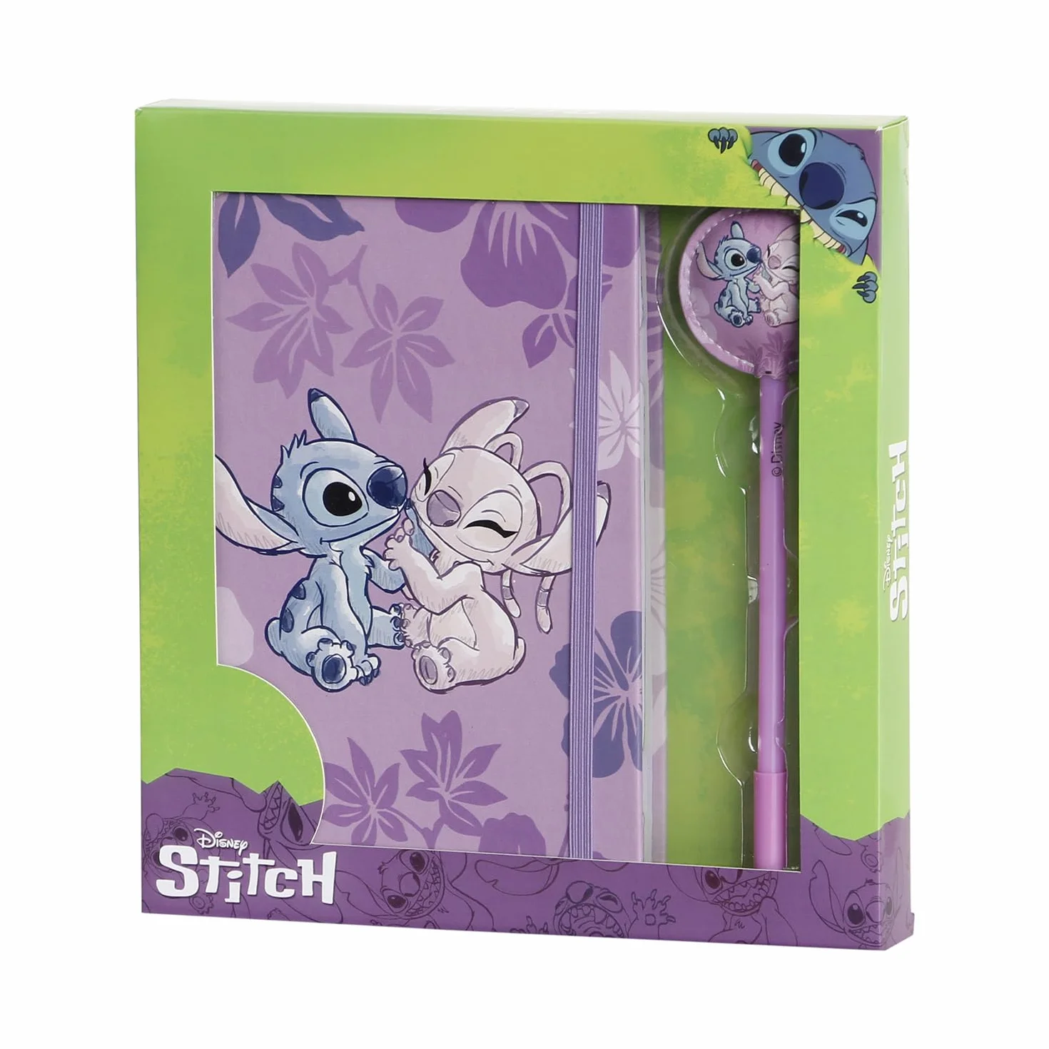 Disney Lilo et Stitch Stitch & Angel Coffret Cadeau Journal Stylo à Bille Lilas 22,4 x 23,2 cm