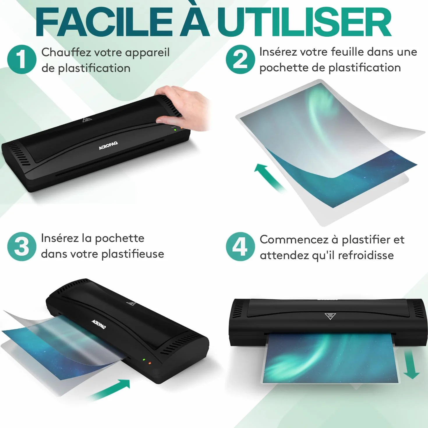 ACROPAQ Pochettes de plastification A4 mat 100 micron Anti-reflets Coins arrondis - Pack de 100