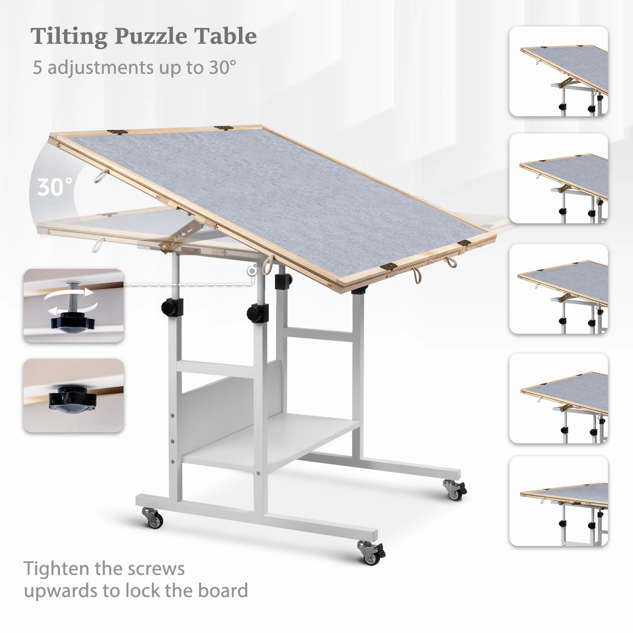 Becko US Plateau de puzzle de 2000 pièces avec inclinaison et rotation, 8 tiroirs de rangement, couvercle, plateau pliable avec 5 angles d’inclinaison, réglage de la hauteur, pour puzzles