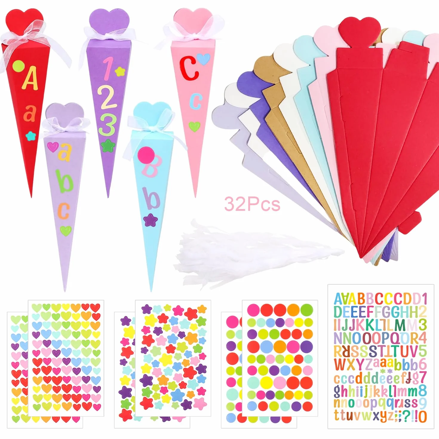 Schultüte Gefüllt 32 Pièces Mädchen Cornet Surprise DIY Sac à Sucre Pliable Premier Jour d'École