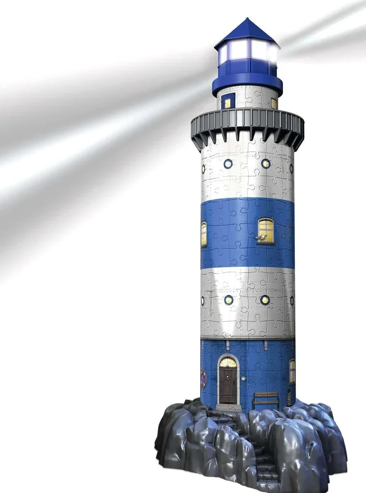 Ravensburger - Puzzle 3D Building - Phare illuminé - A partir de 8 Ans - 216 pièces numérotées à Assembler sans Colle - Accessoires de Finition Inclus - 12577