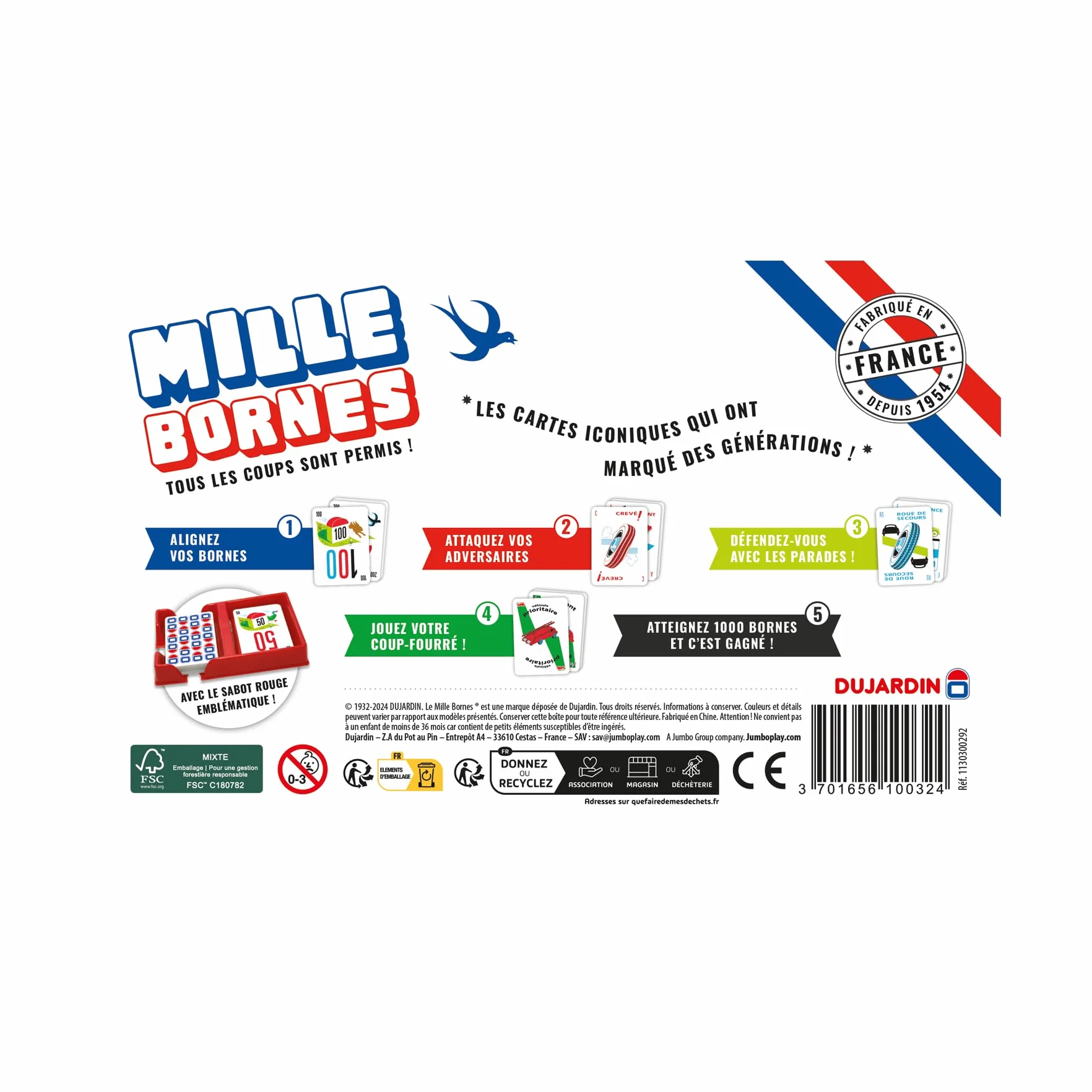 Dujardin Mille Bornes Le Grand Classique Jeu de société Cartes 2-8 Joueurs Dès 6 Ans