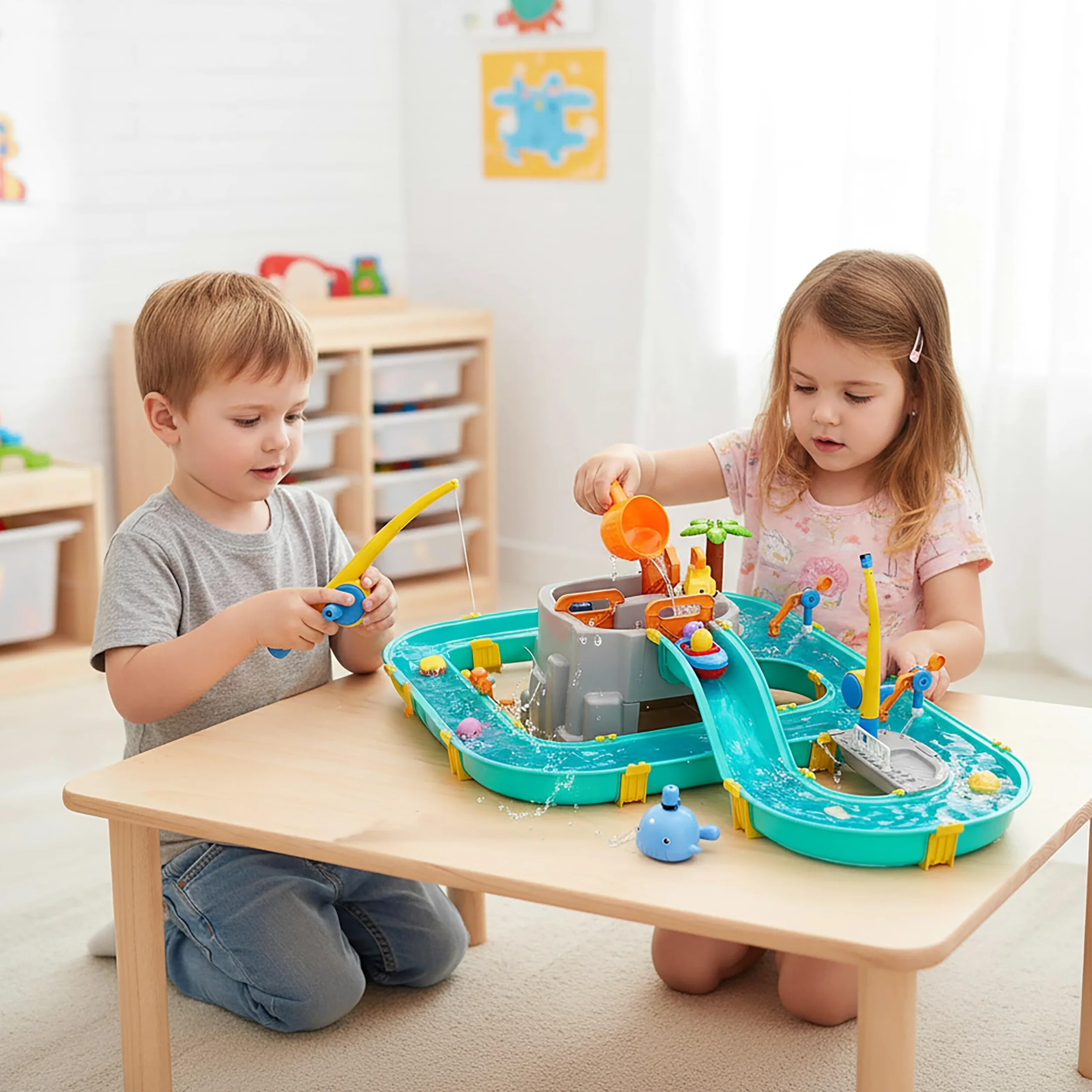 Relaxdays Piste Aquatique Enfants, extérieur, Bateaux & pêche, Canal, Plastique ABS/PP, 71x71x101 cm, Multicolore