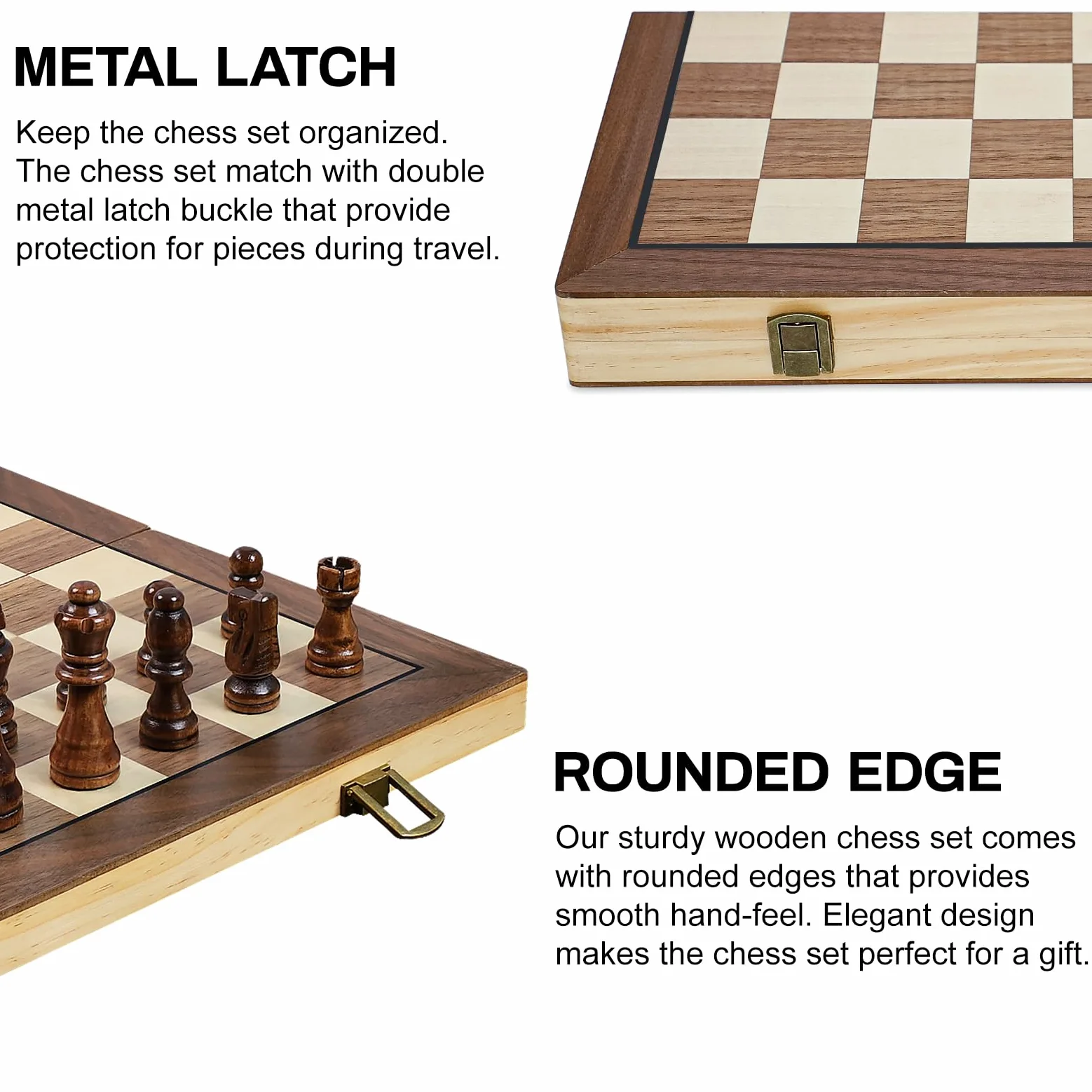 LEAP Jeu d'échecs magnétique en bois pliable de 39 cm - 7,62 cm - King Size - Jeu d'échecs de voyage avec 2 pièces supplémentaires et emplacements de rangement pour adultes