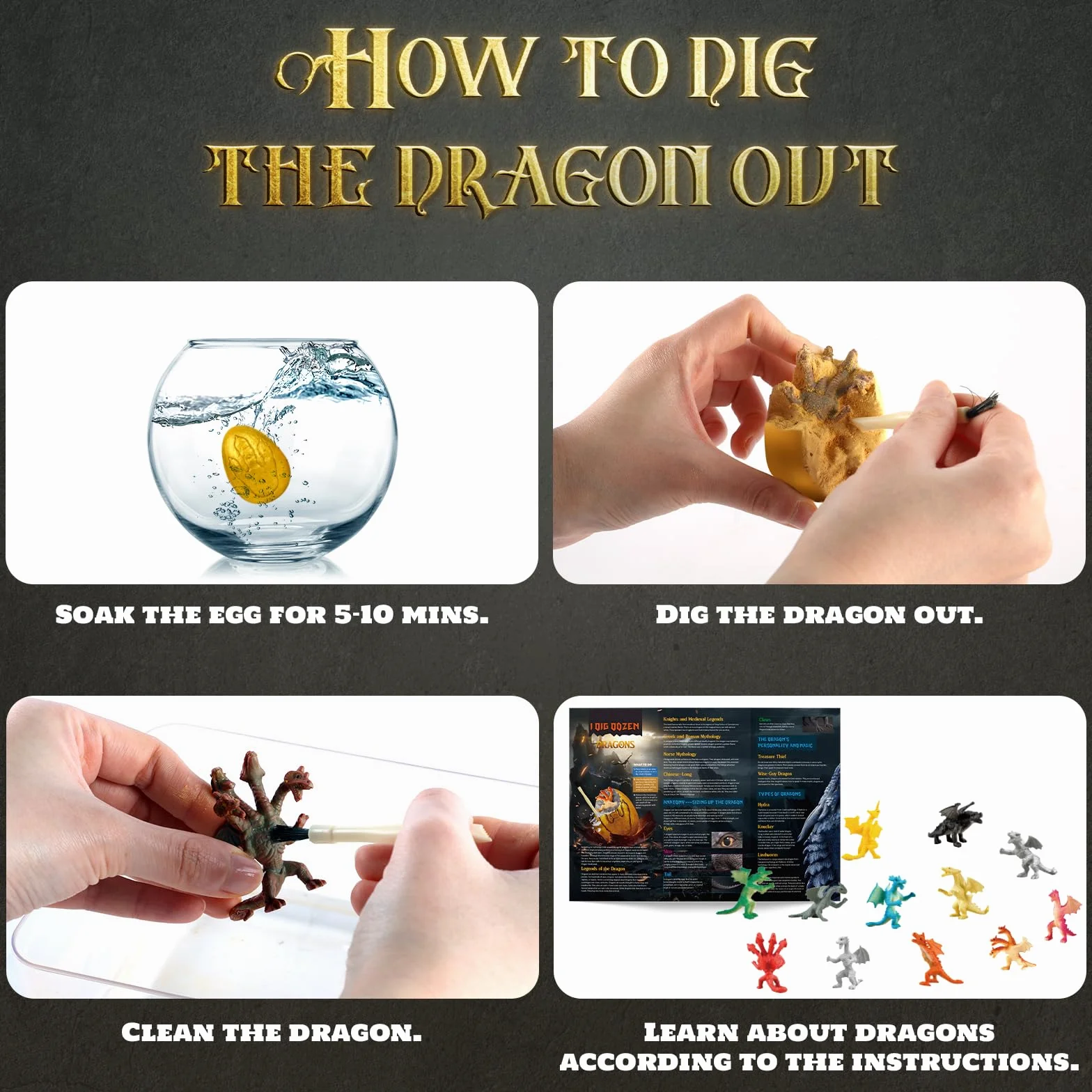 Kit de Fouilles Dragon Oeuf Enfant - Creuser 12 Jouets de Dragon - Cadeau Jeux Garcon 6-12 Ans
