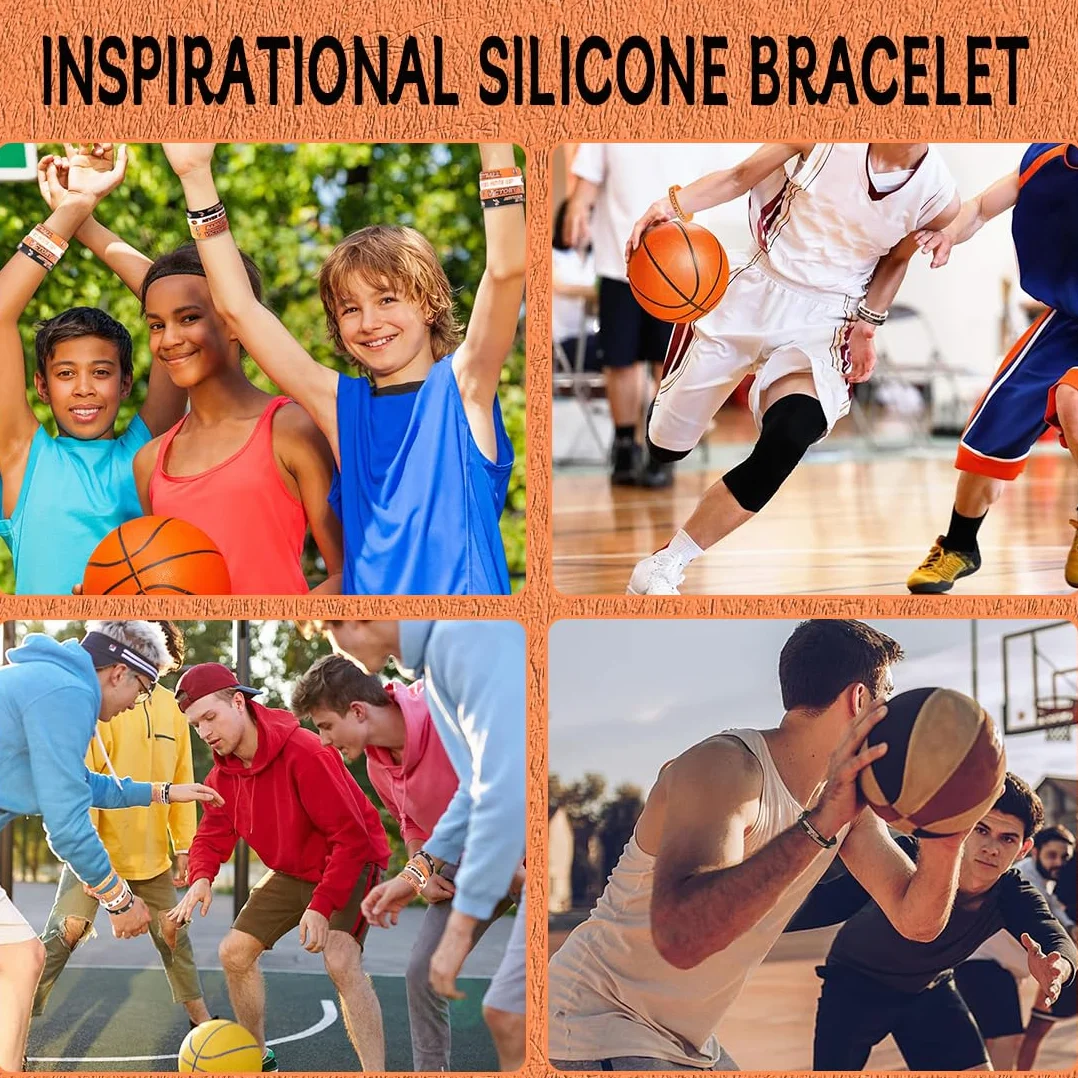 Bracelet de Basket-Ball en Silicone 24 Pièces Motivation Enfants Adolescents Cadeaux Sports