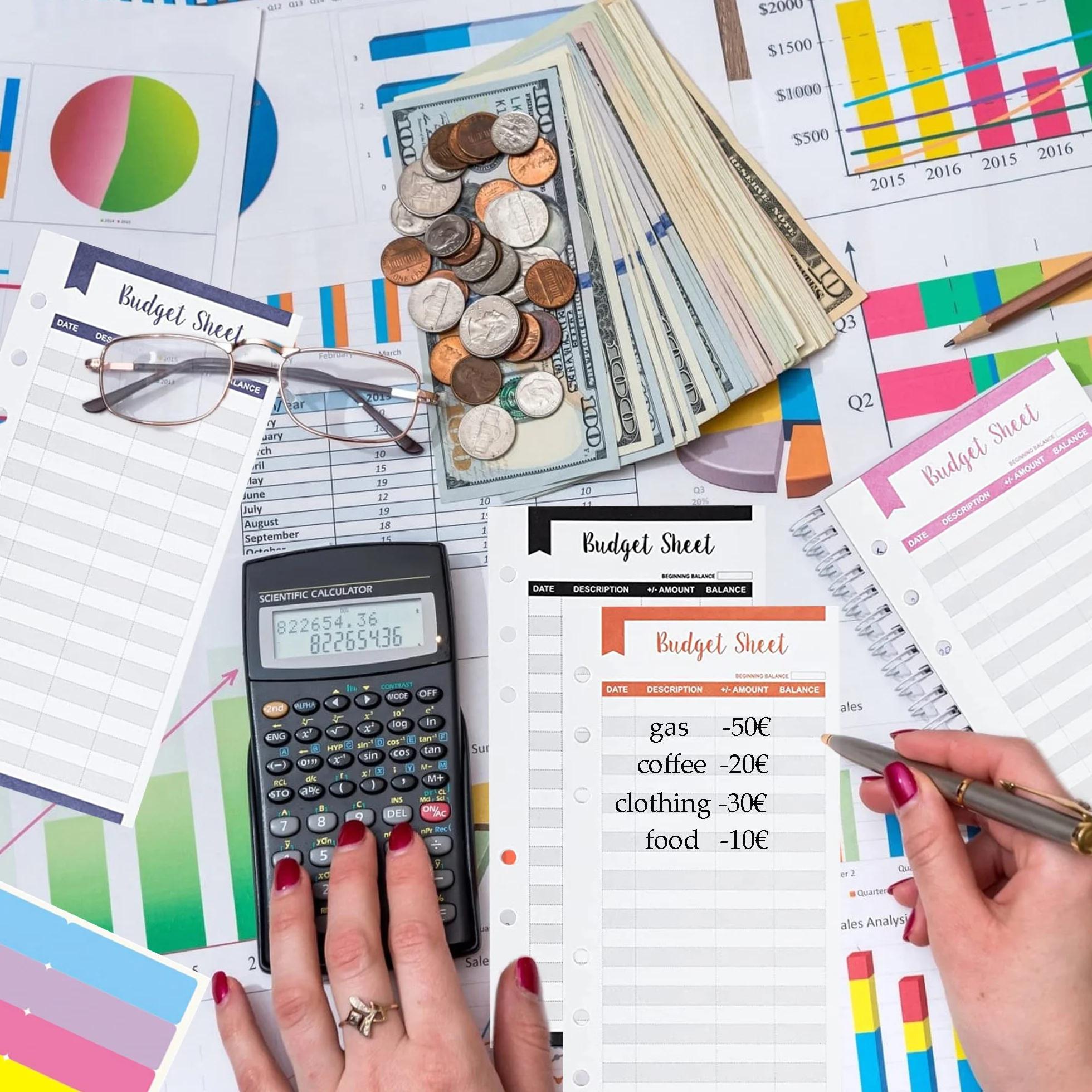 Planificateur de budget A6 6 trous 24 feuilles avec étiquettes autocollantes recharge papier