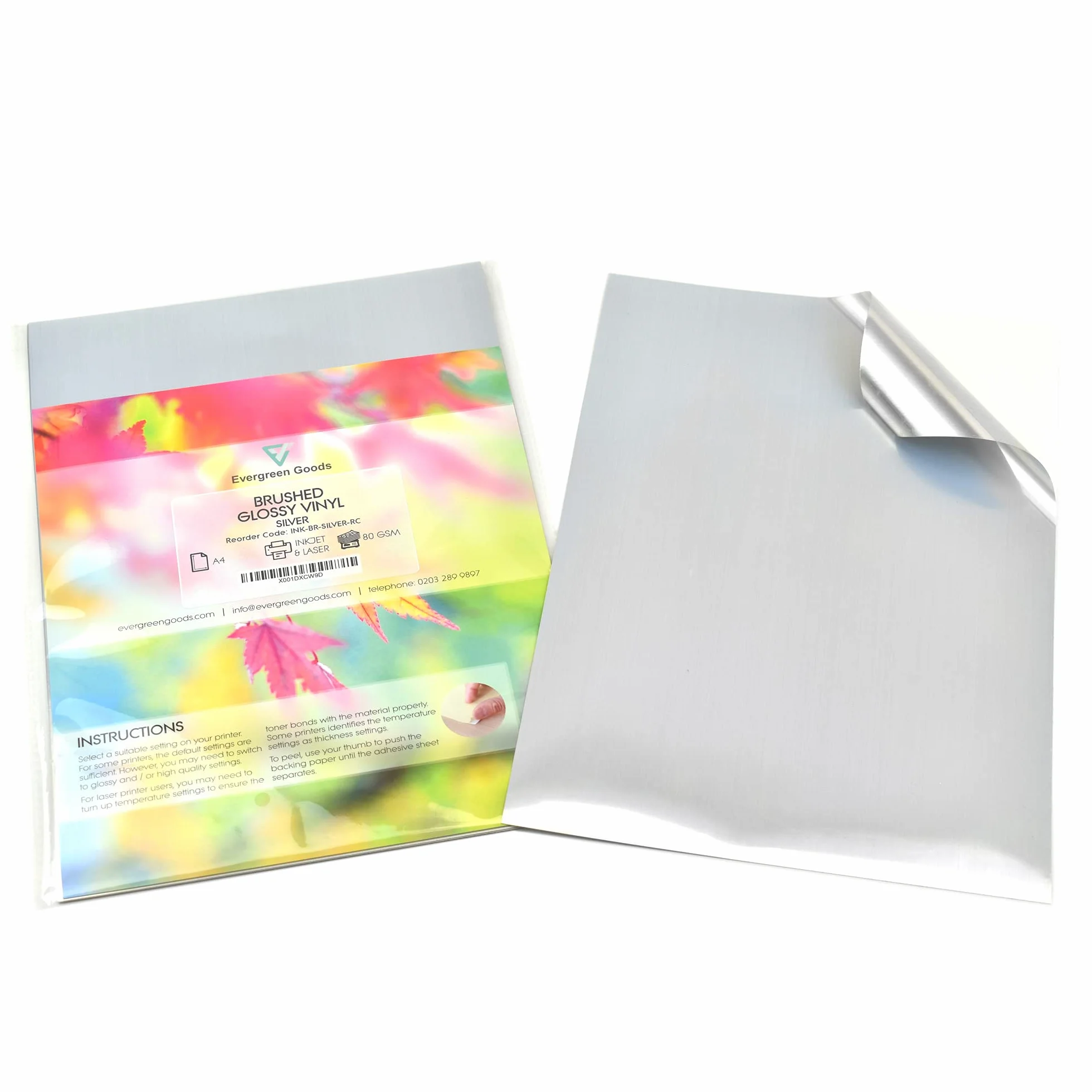 Feuilles d'autocollants en vinyle argenté brossé A4 Evergreen Goods™ | Imperméables, imprimables pour Cricut