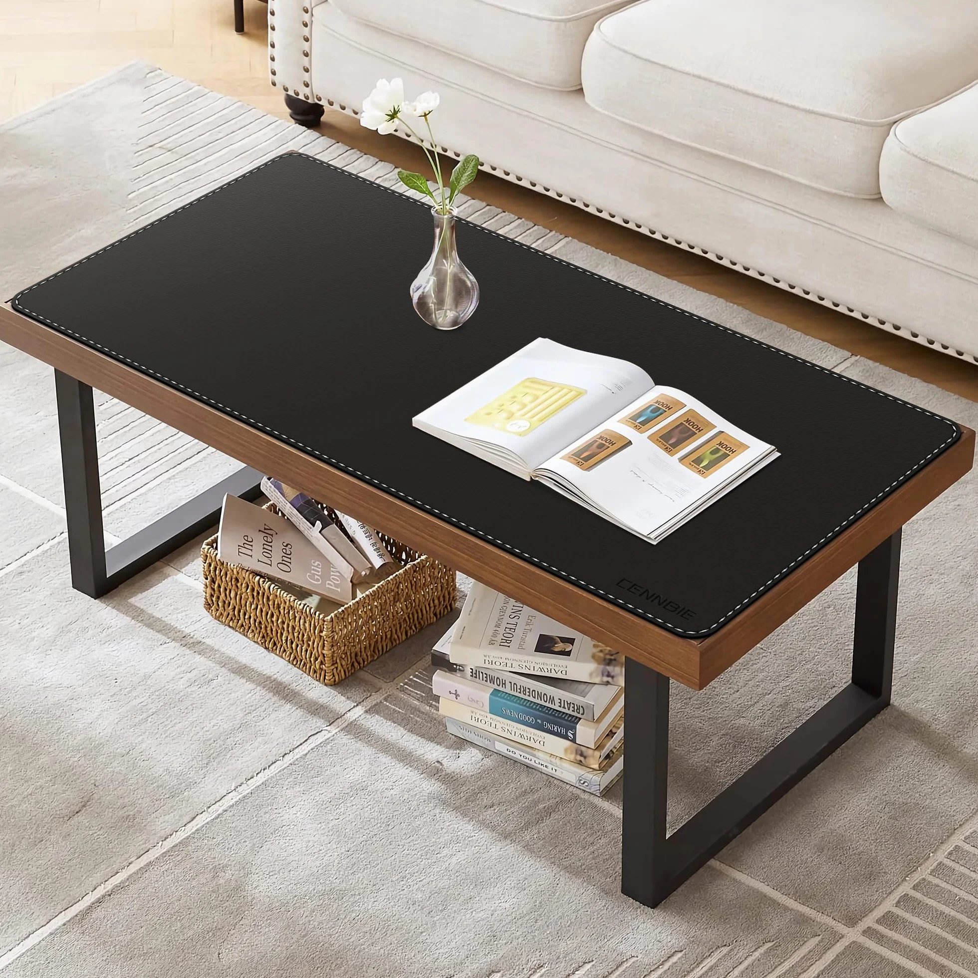 Sous-mains Bureau 90x40cm Cuir Synthétique Imperméable Anti-Dérapant Protection Table Noir