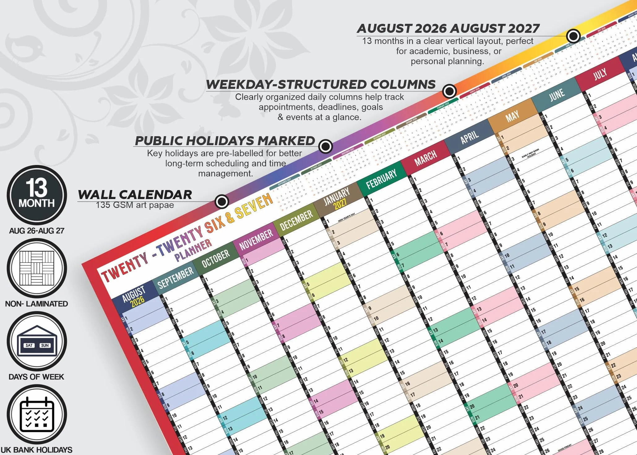 Planificateur mural A1 2025-2026 Calendrier scolaire annuel 59,4 x 84,1 cm