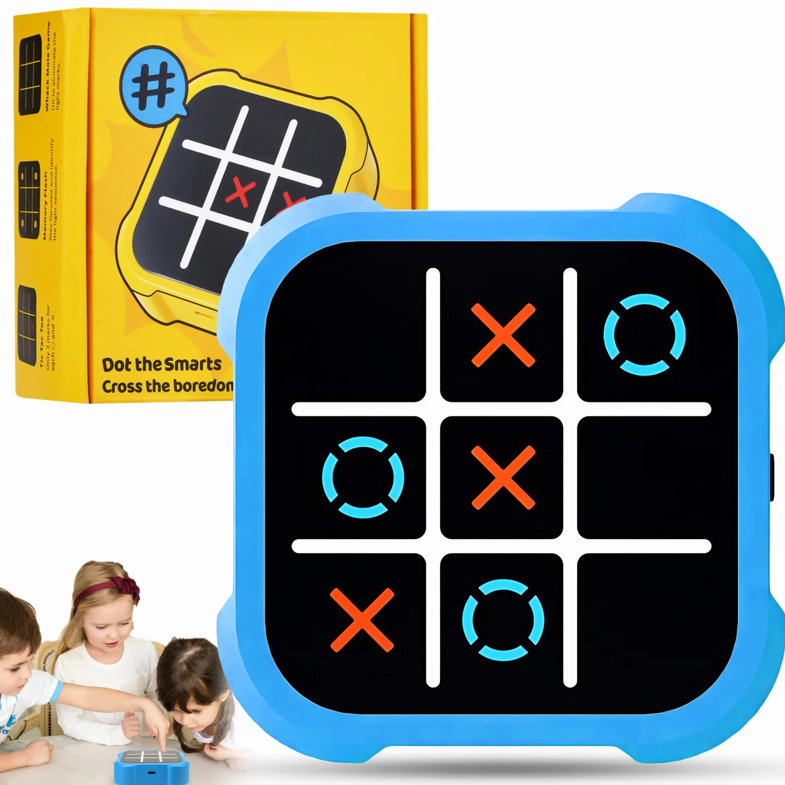 Jeu de Tic Tac Toe Électronique Portable avec Console de Voyage, Jouets de Société Fidget, Jeu de Puzzle pour Enfants et Adultes (Jaune)